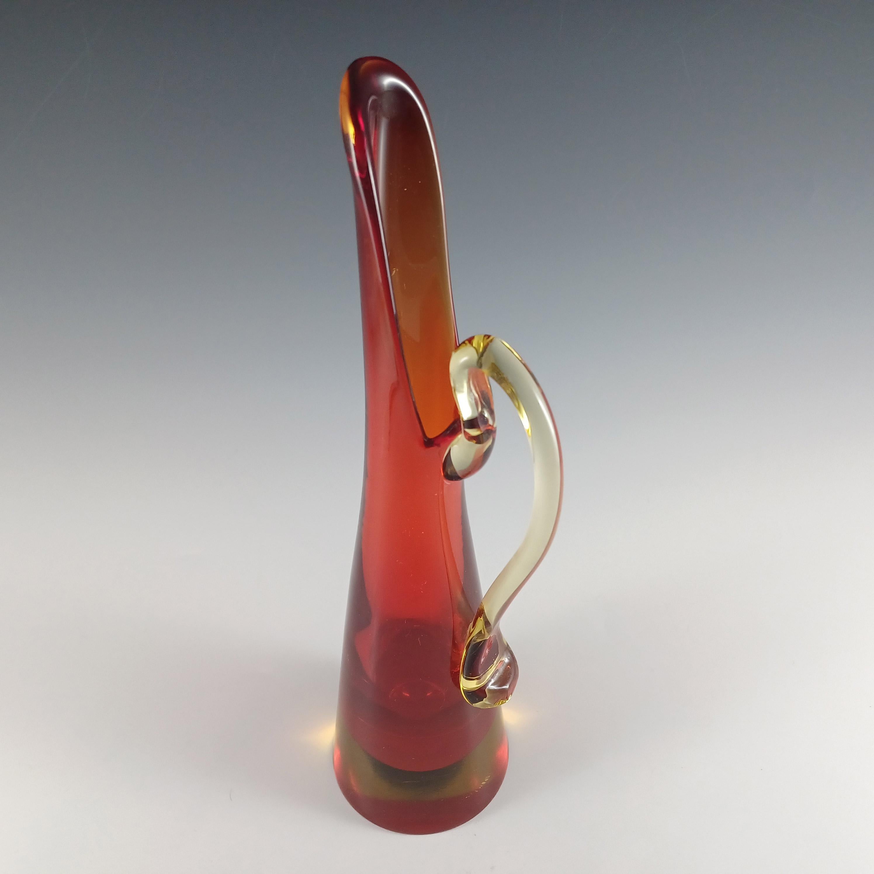 Jarra / Jarrón de cristal Murano Glass Sommerso rojo y ámbar veneciano Moderno de mediados de siglo en venta