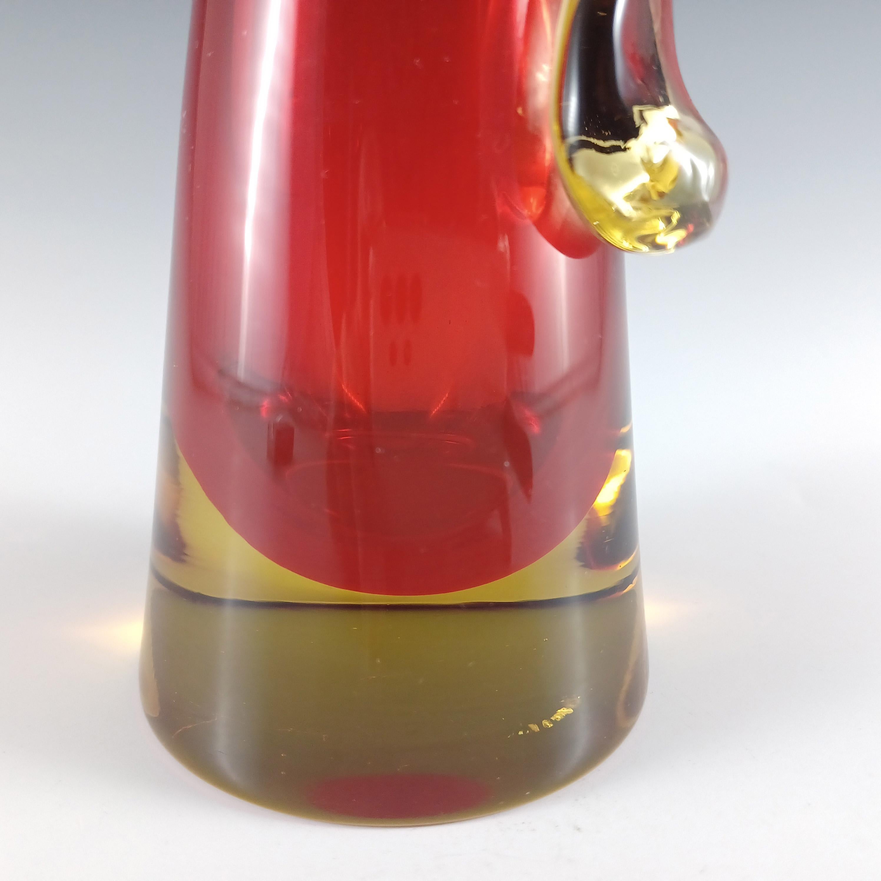 Jarra / Jarrón de cristal Murano Glass Sommerso rojo y ámbar veneciano Italiano en venta