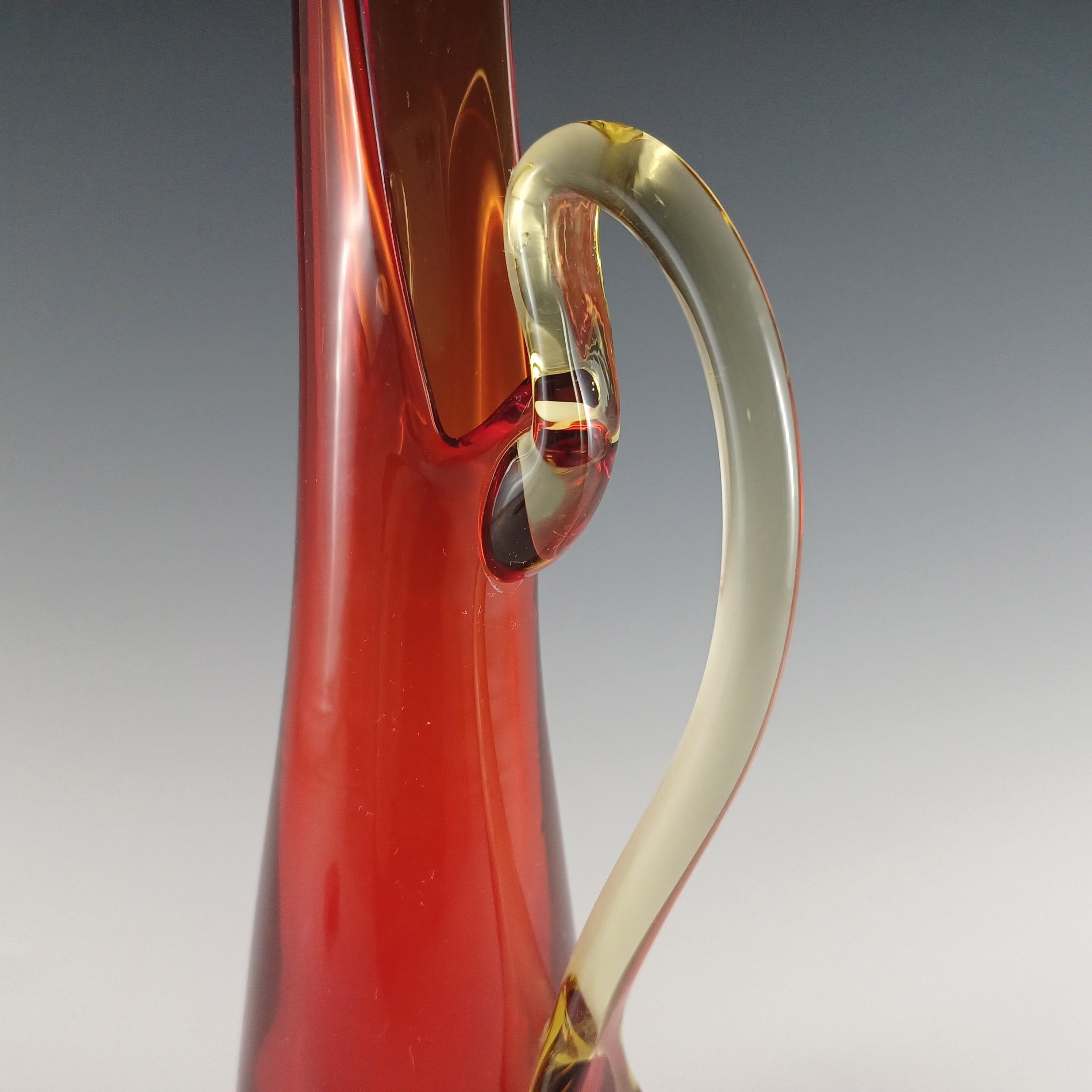 Jarra / Jarrón de cristal Murano Glass Sommerso rojo y ámbar veneciano Hecho a mano en venta