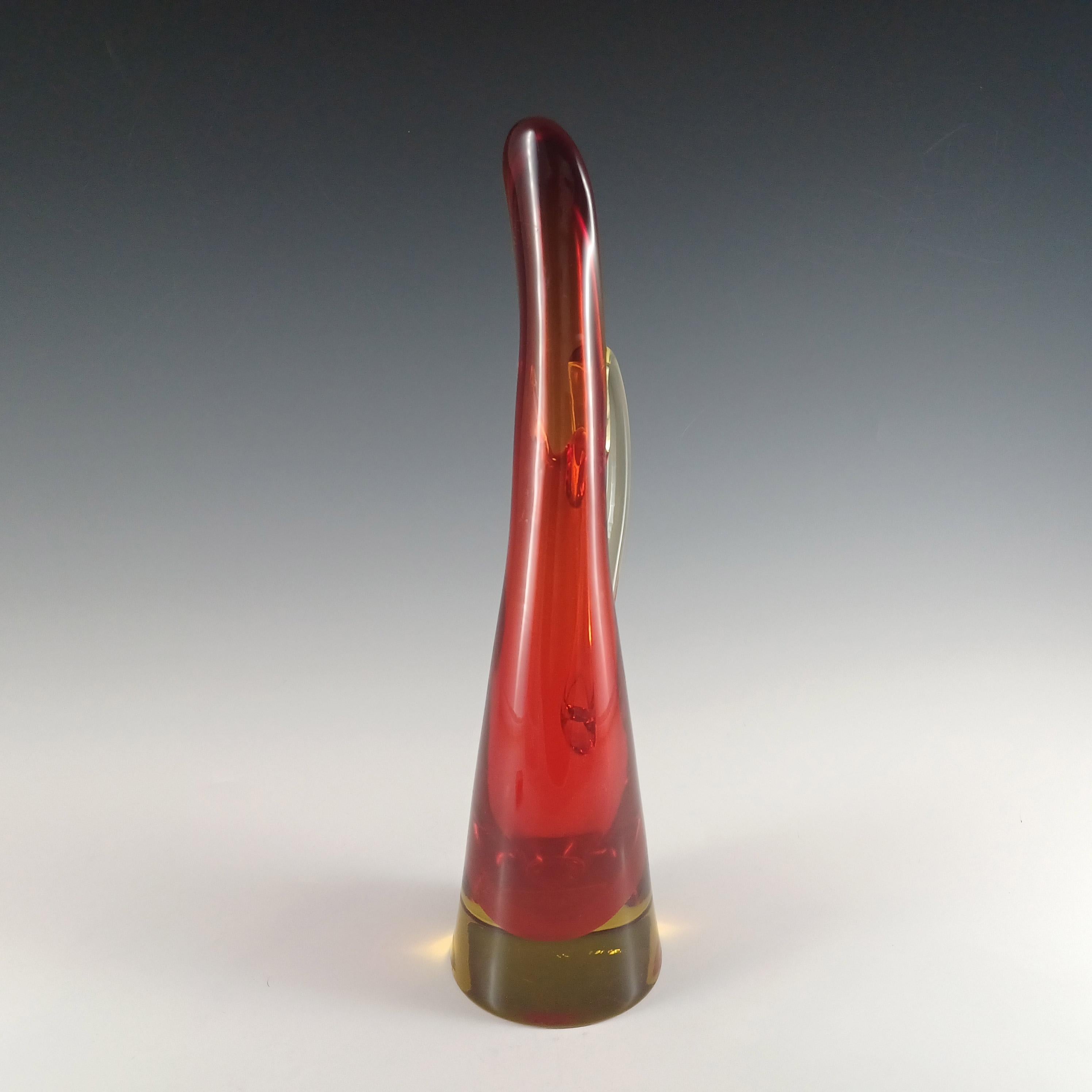 Jarra / Jarrón de cristal Murano Glass Sommerso rojo y ámbar veneciano siglo XX en venta