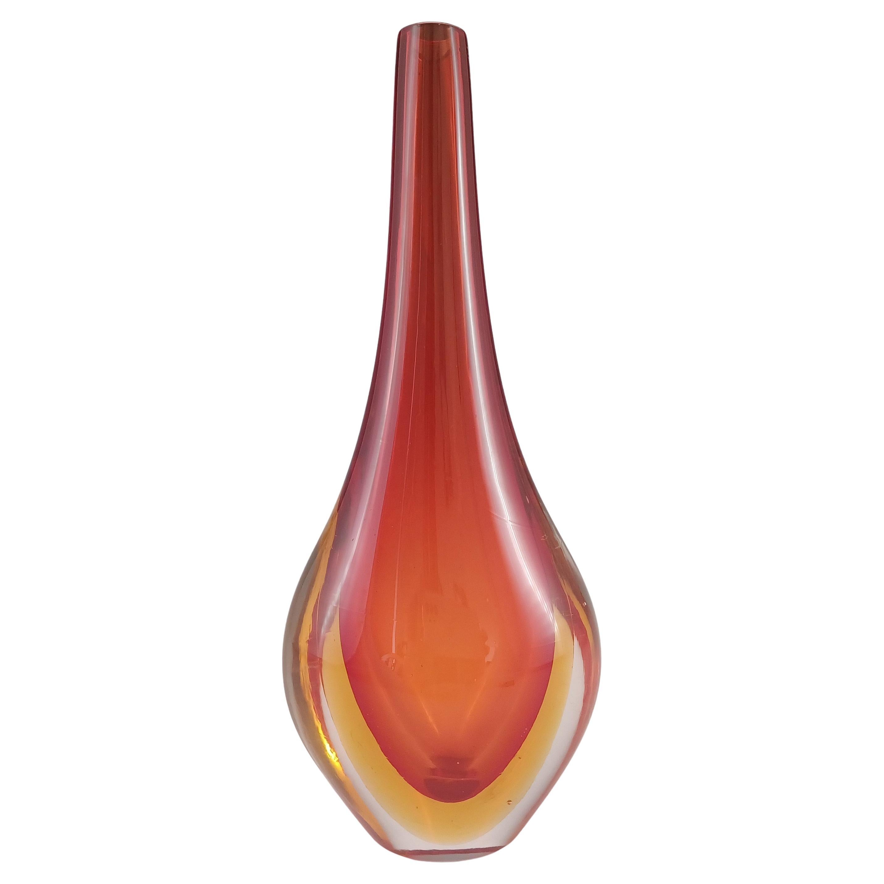 Jarrón con tallo de cristal Murano / Veneciano rojo y ámbar Sommerso
