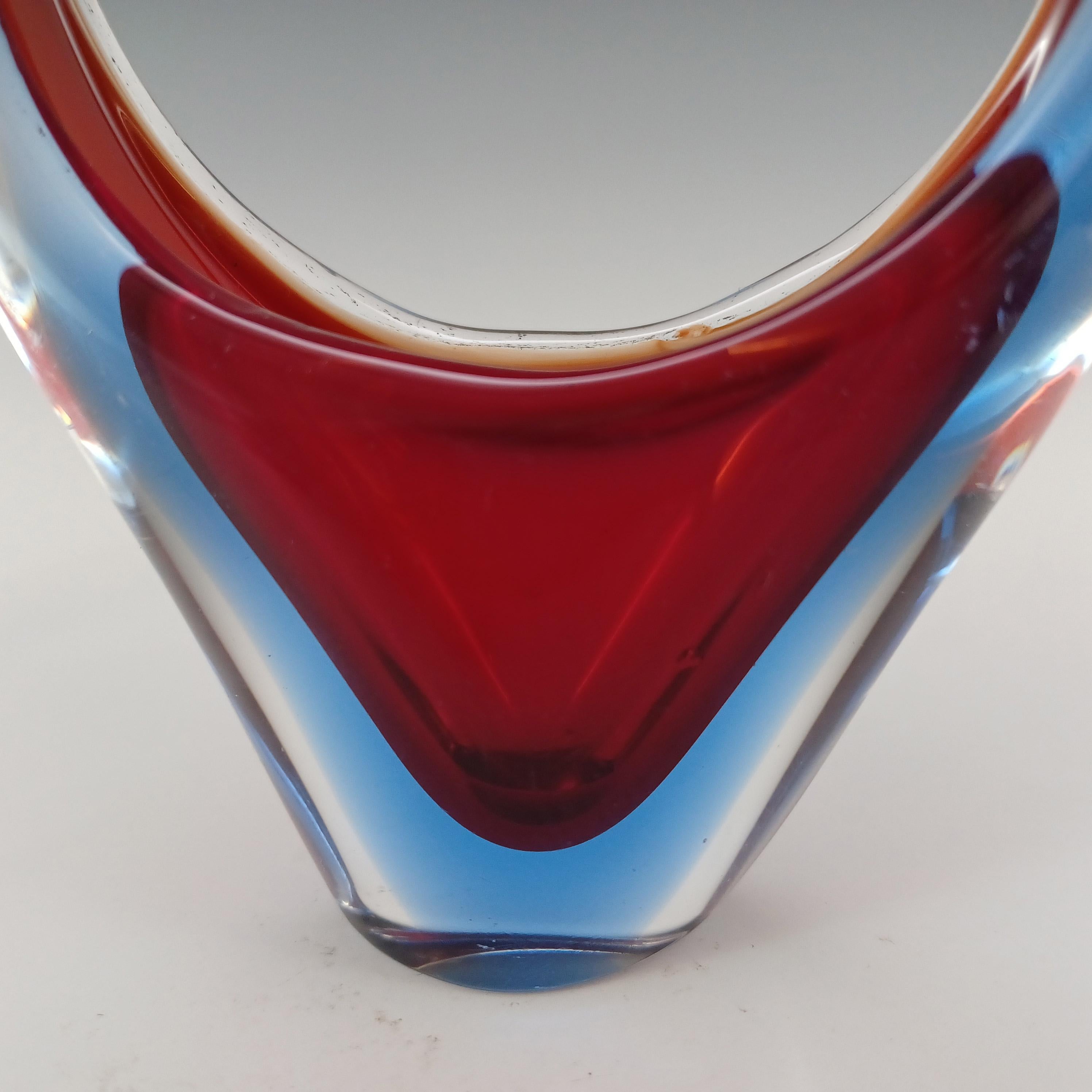 Mid-Century Modern Murano / Venetian Red & Blue Sommerso Glass Basket Vase For Sale