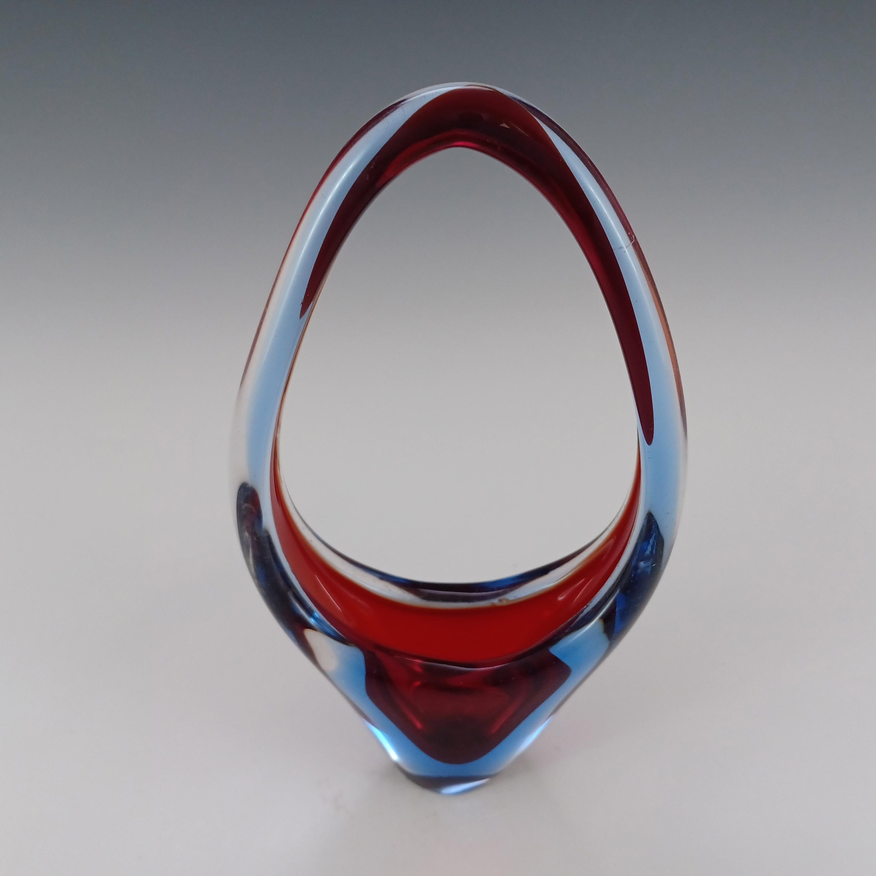 Italian Murano / Venetian Red & Blue Sommerso Glass Basket Vase For Sale