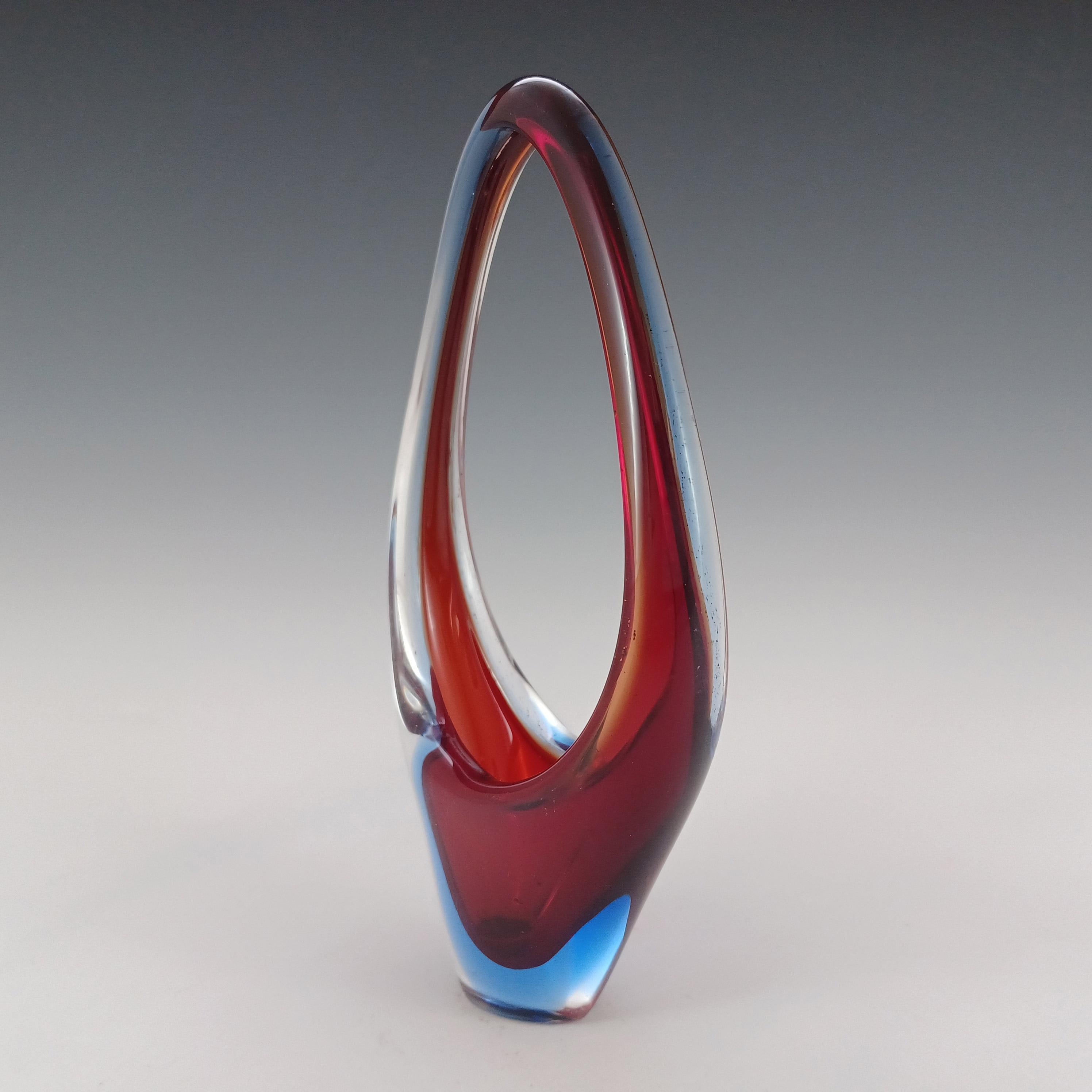 Hand-Crafted Murano / Venetian Red & Blue Sommerso Glass Basket Vase For Sale