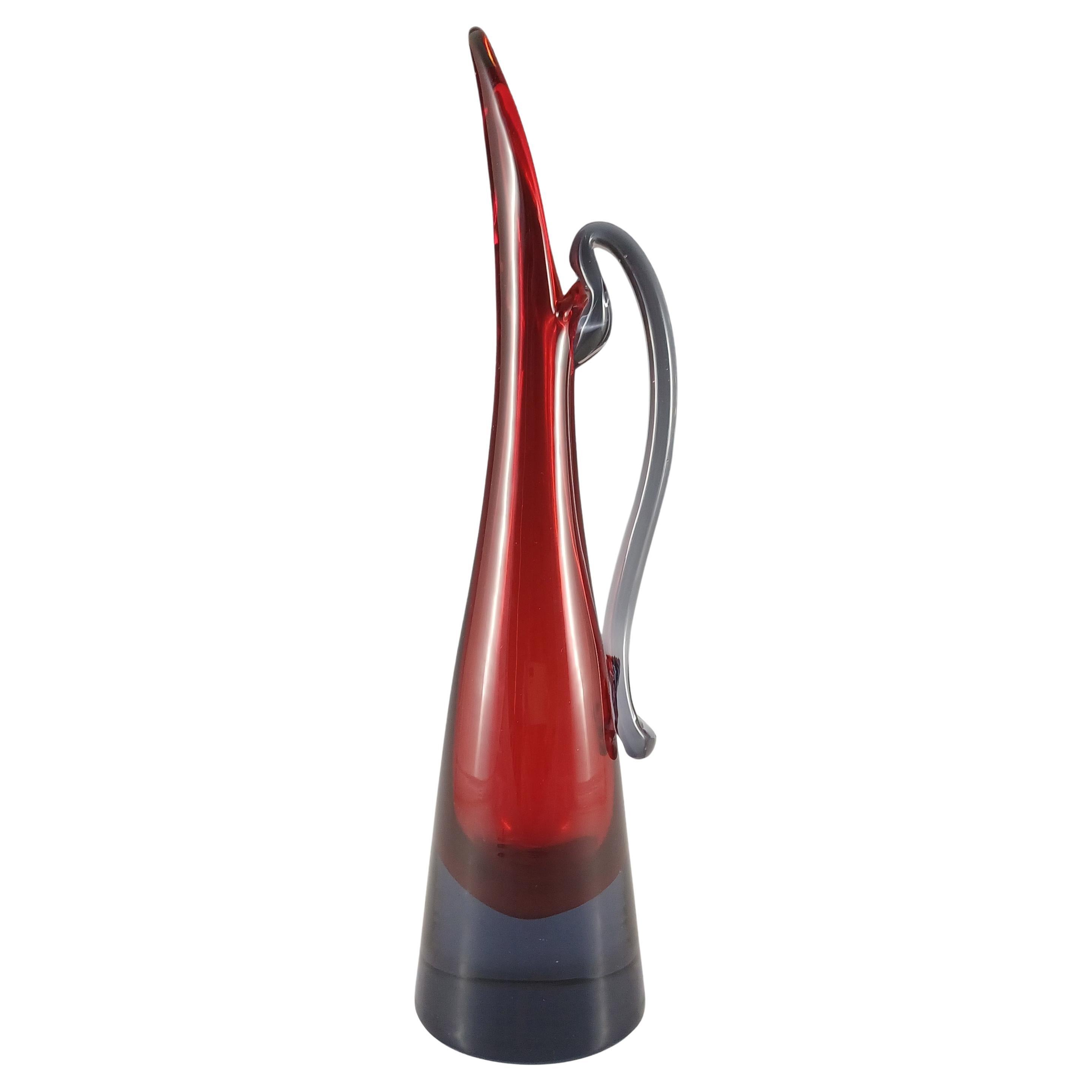 Jarra / Jarrón de cristal Murano Glass Sommerso rojo y azul veneciano