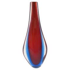 Murano / Venetian Red & Blue Sommerso Glass Stem Vase