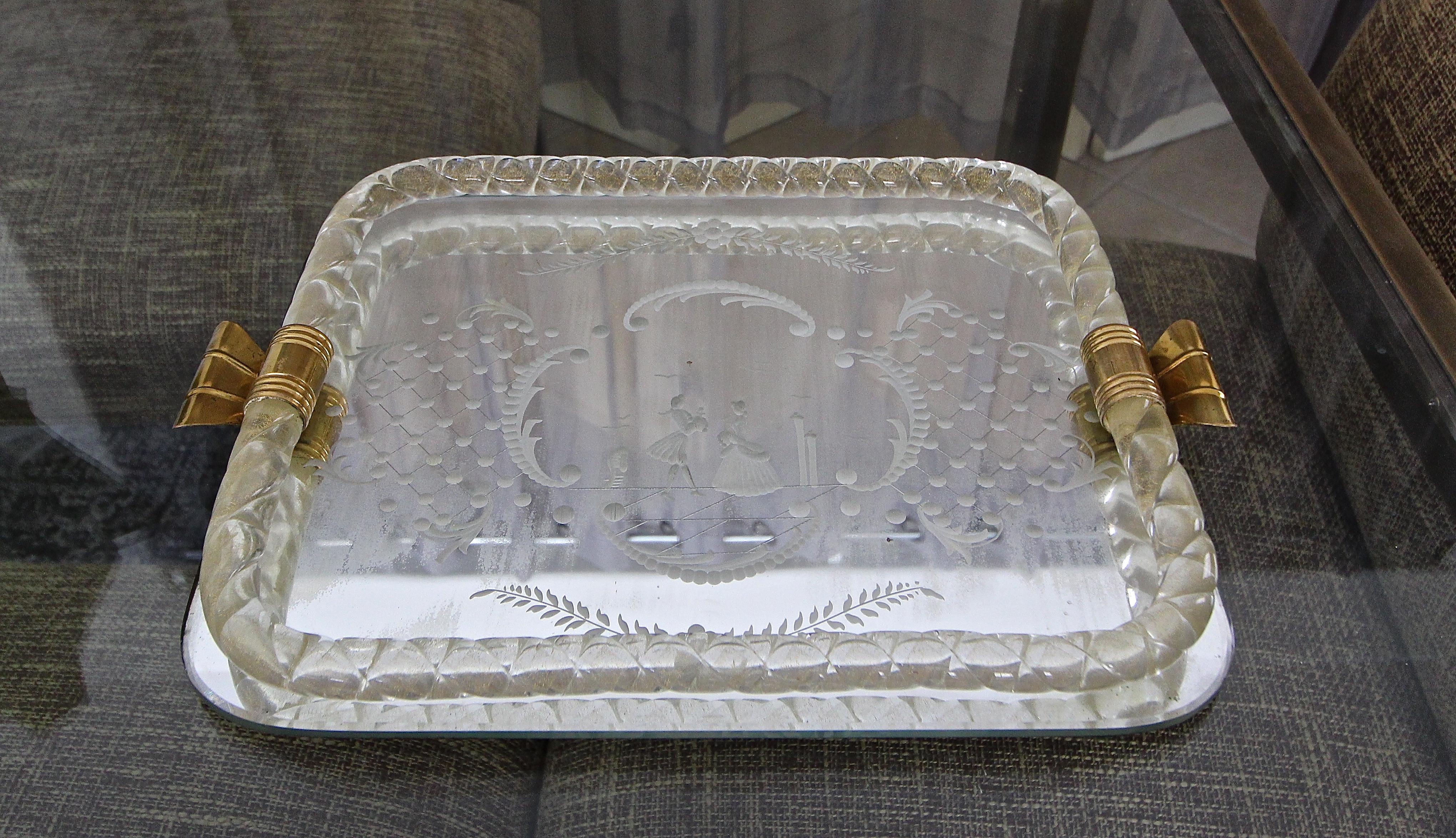 Murano Venetian Twisted Glass Rope Mirrored Vanity Tray In Good Condition In Palm Springs, CA
