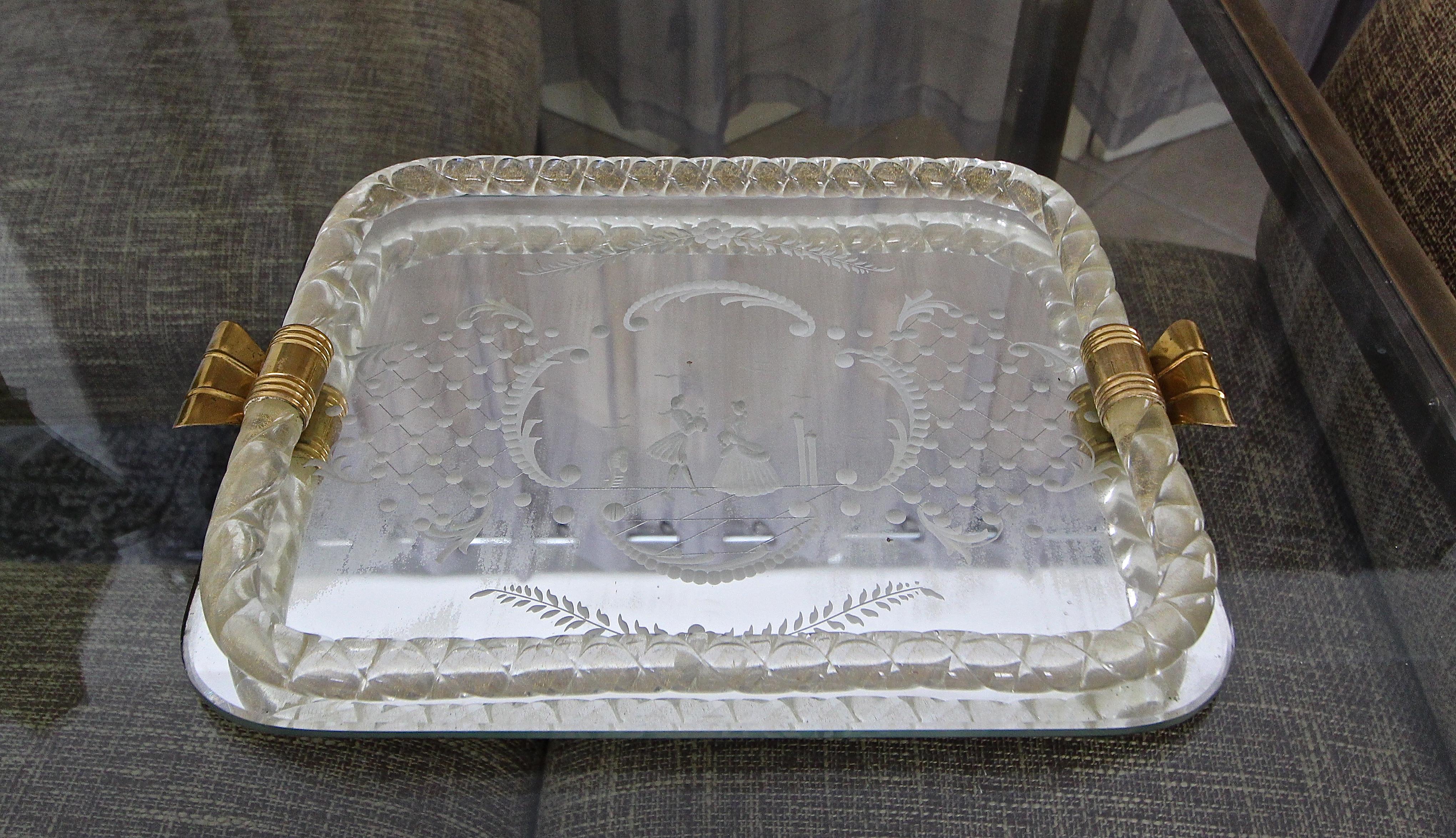 Murano Venetian Twisted Glass Rope Mirrored Vanity Tray In Good Condition In Palm Springs, CA