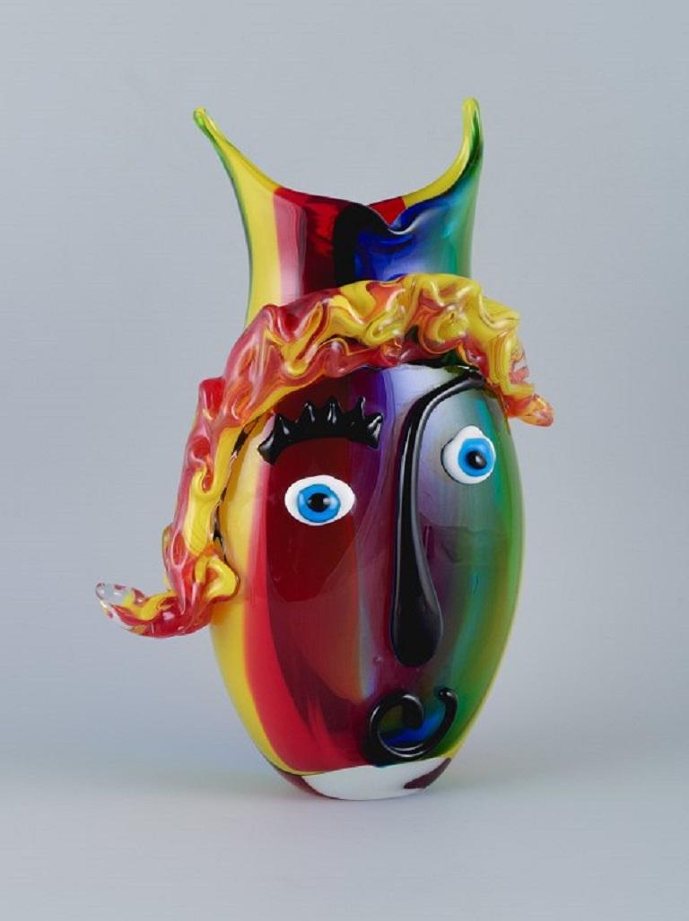 Vase Coloré En Verre Soufflé Style Murano - Hauteur 42 Cm - Travail Artistique Rouge
