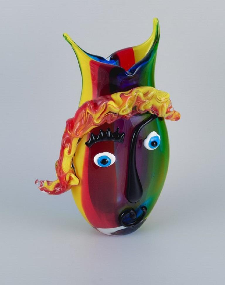 Murano, Venice, Large Vase in Picasso Style in Colorful Hand Blown Art Glass For Sale at 1stDibs