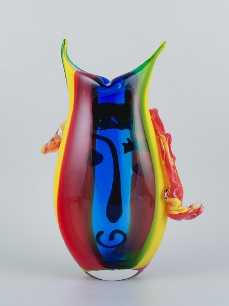 Murano, Venice, Large Vase in Picasso Style in Colorful Hand Blown Art Glass For Sale at 1stDibs