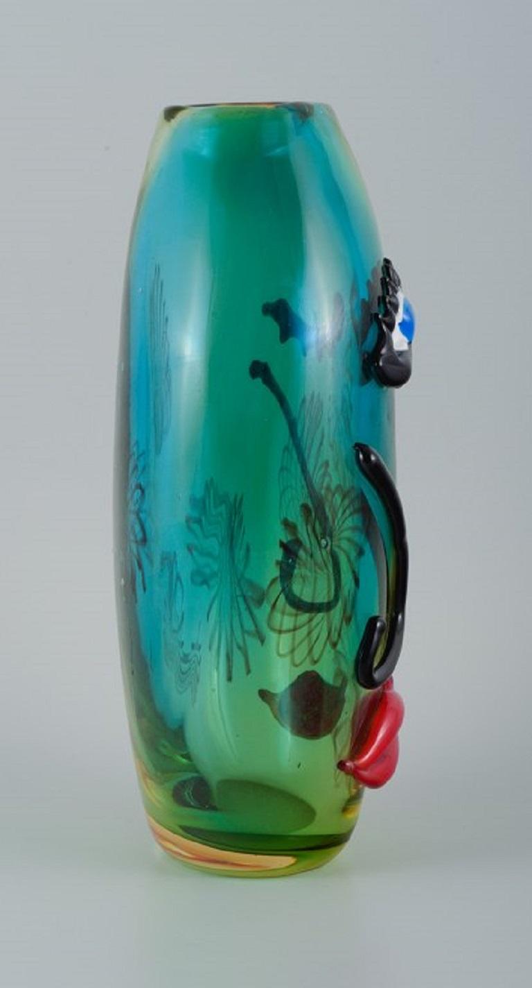 Italian Murano, Venice. Large Vase in Picasso Style in Mouth-Blown Art Glass. 1980s For Sale