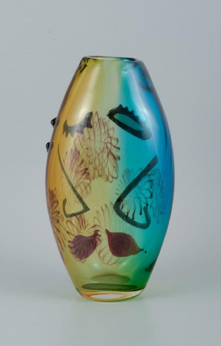 Vase d'art Soffiato A Boca vert Année 1980 Made In Italie