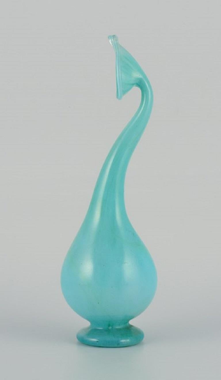 Italian Murano, Venice, Mouth-Blown Art Glass Vase in Turquoise For Sale