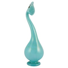 Retro Murano, Venice, Mouth-Blown Art Glass Vase in Turquoise