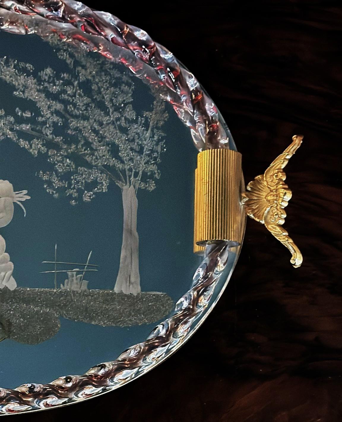 Murano Venier Glashütte Hand-graviert gespiegelt Eitelkeit Tablett im Angebot 5