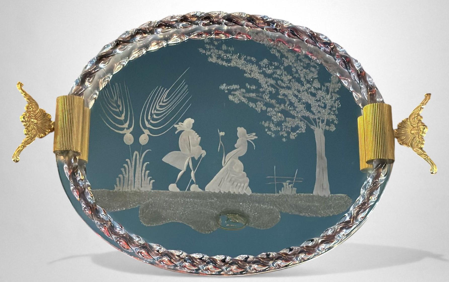 Murano Venier Glashütte Hand-graviert gespiegelt Eitelkeit Tablett (Neurokoko) im Angebot