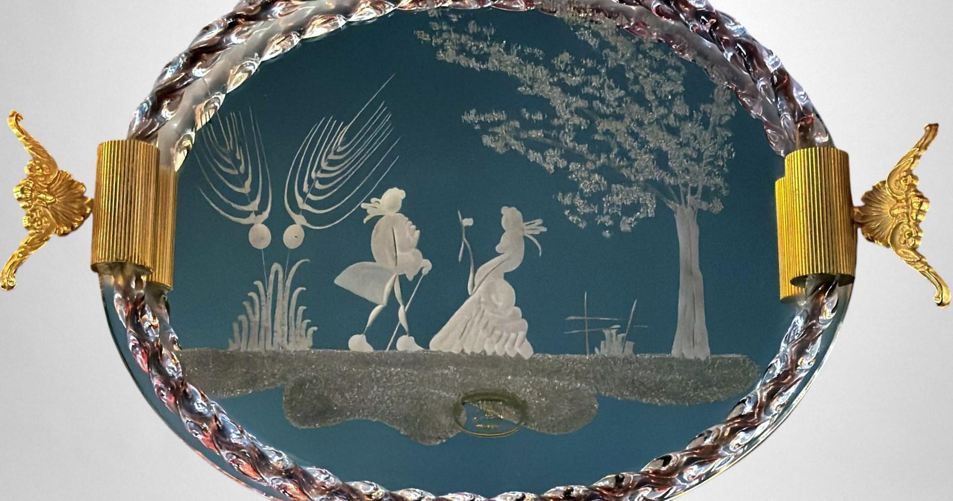 Murano Venier Glashütte Hand-graviert gespiegelt Eitelkeit Tablett (Handgefertigt) im Angebot