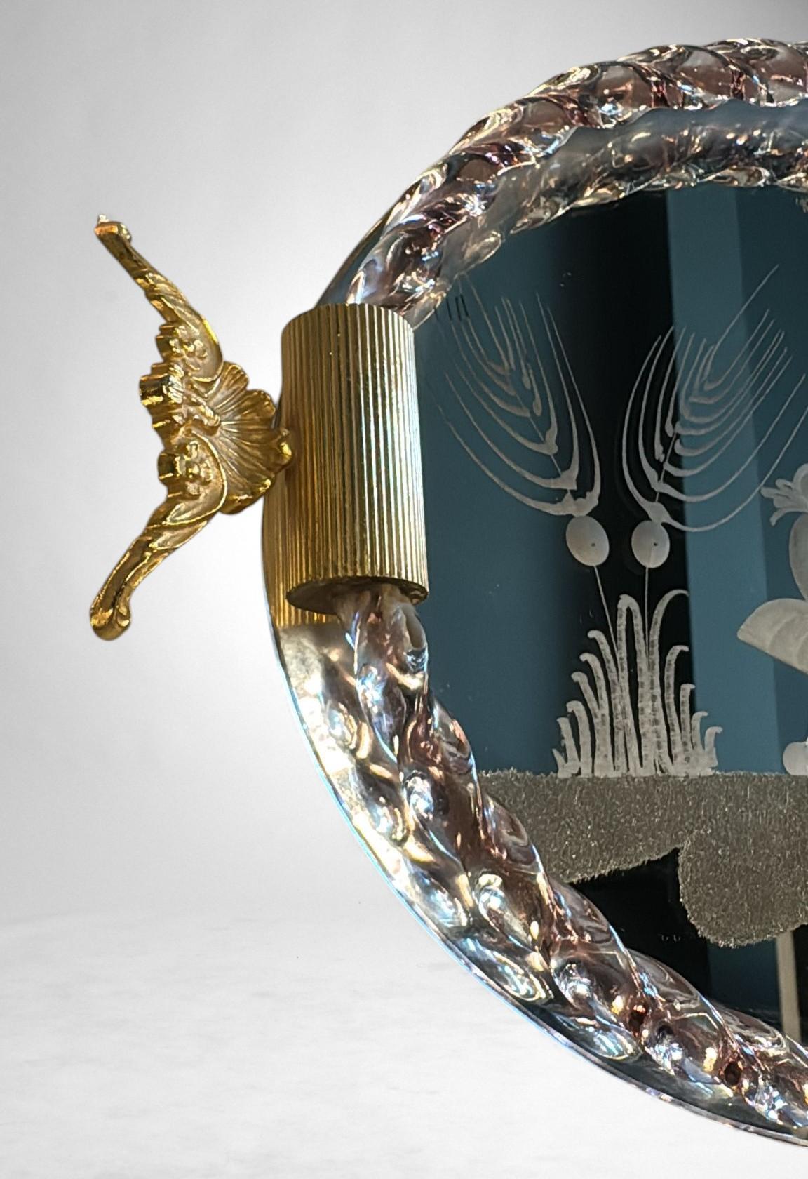 Murano Venier Glashütte Hand-graviert gespiegelt Eitelkeit Tablett im Zustand „Gut“ im Angebot in Prato, Tuscany