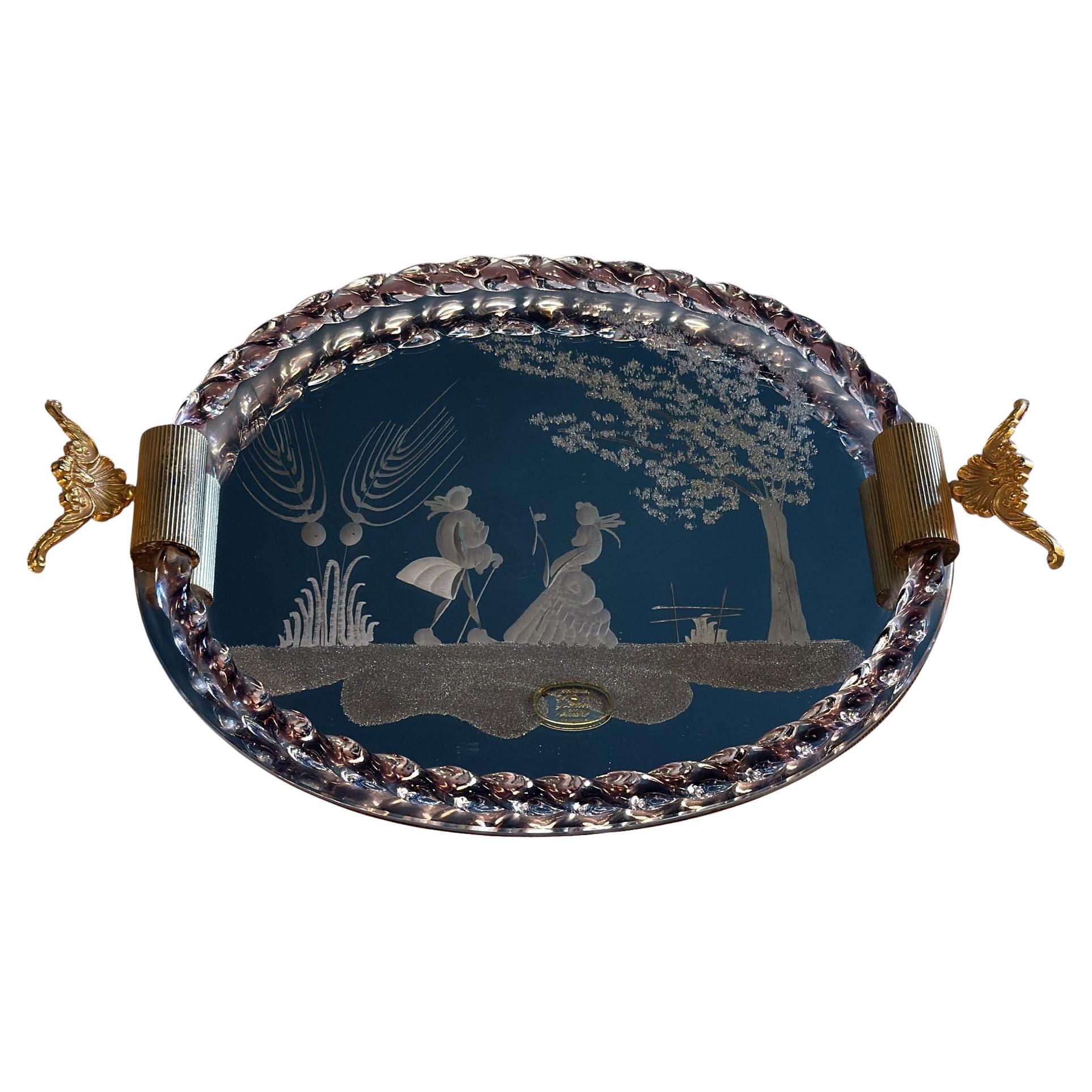 Murano Venier Glassworks Hand-Engraved Mirrored Vanity Tray