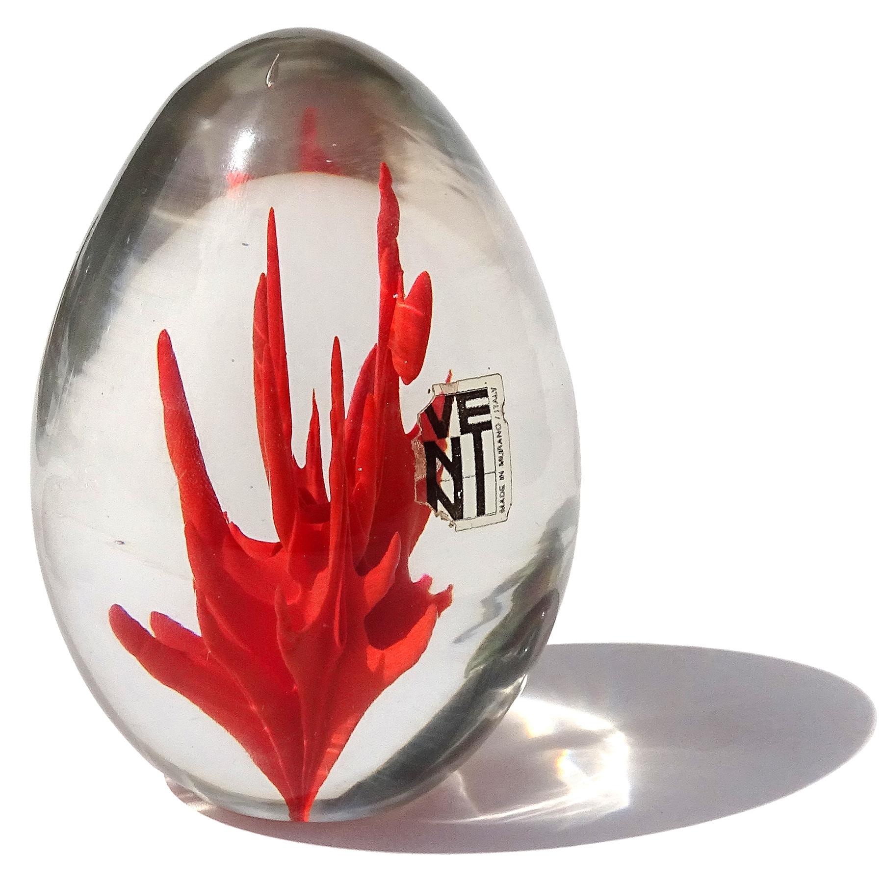 Beautiful vintage Murano hand blown red coral flame or 