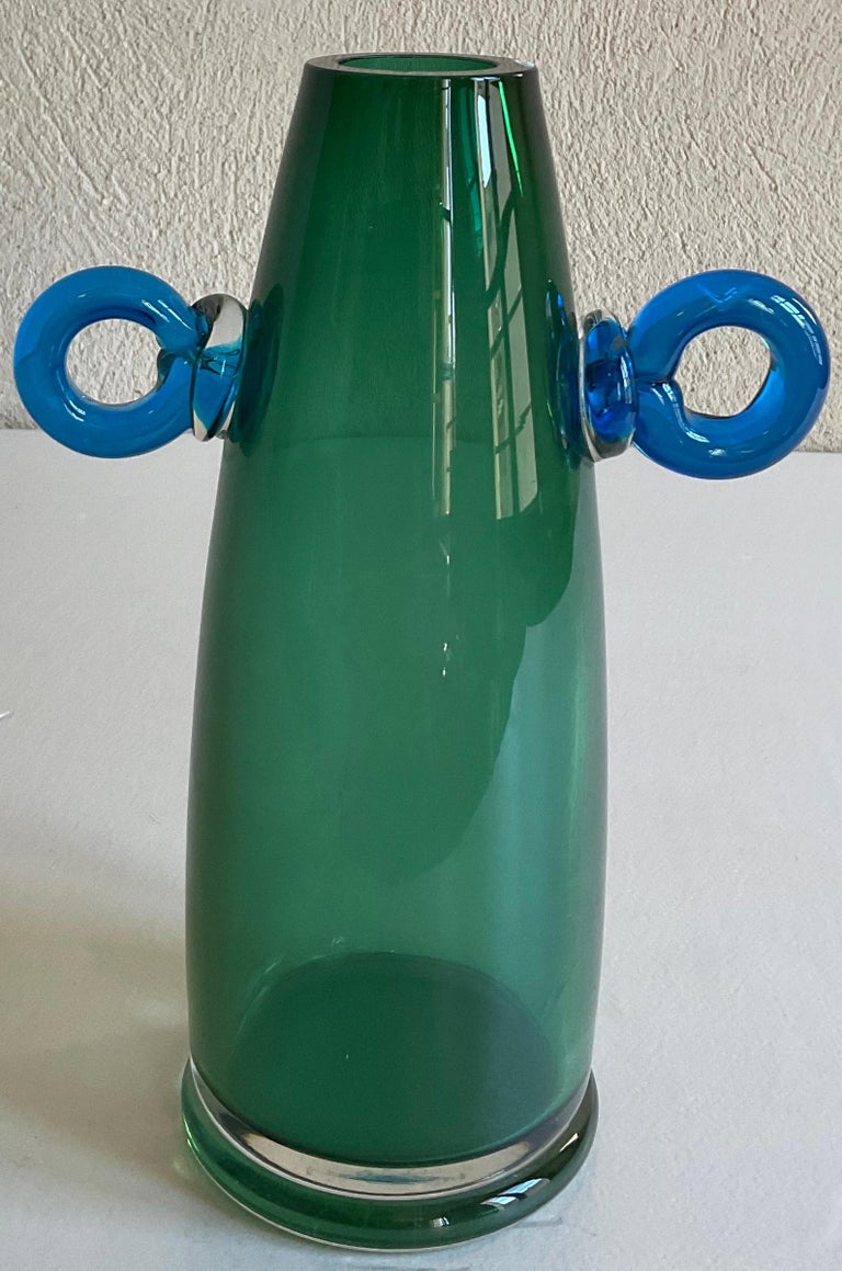 Murano Venini Blue Art Glass Vase in the Manner of Paolo Venini at 1stDibs