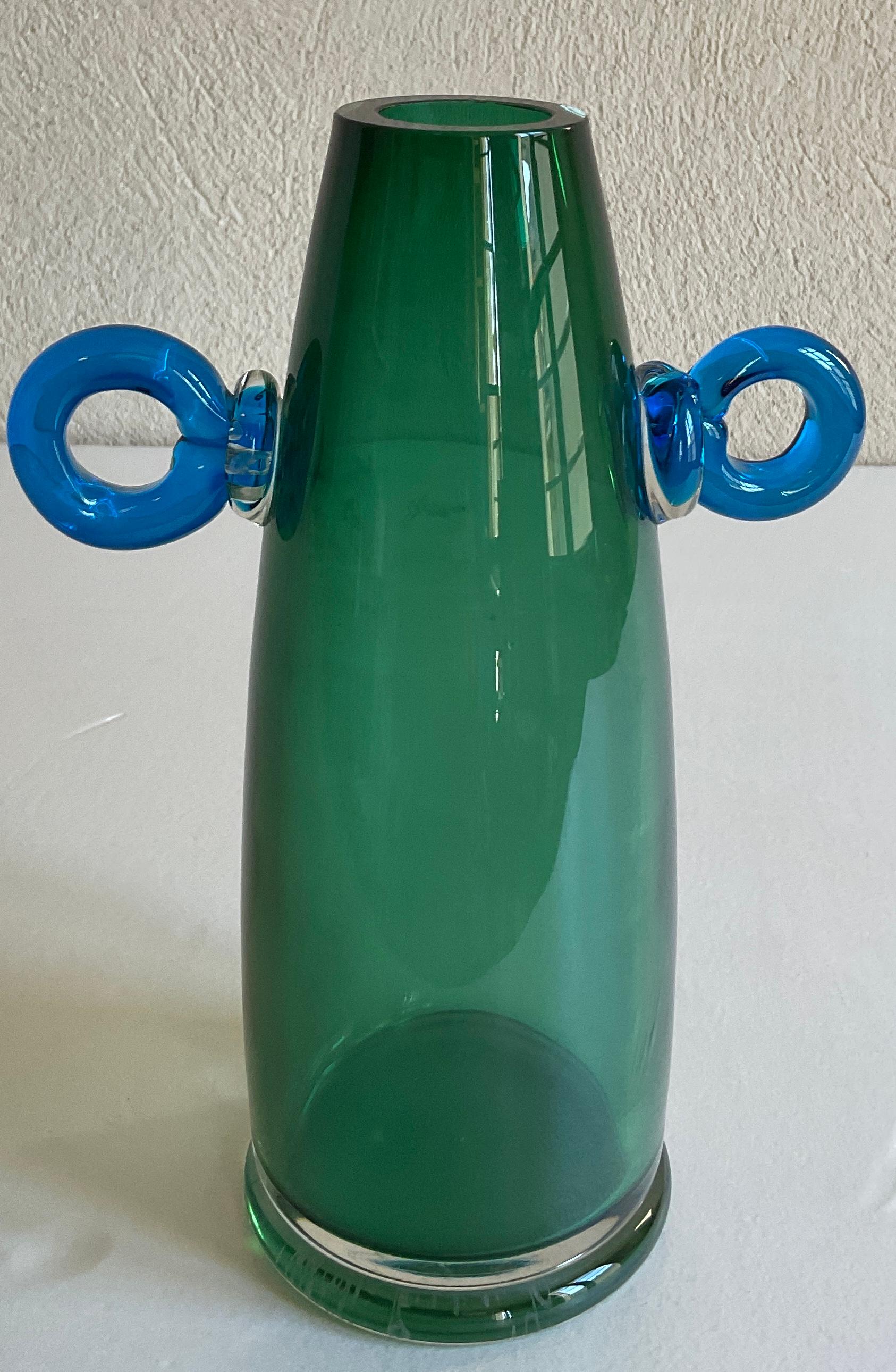 Hand-Crafted Murano Blue Art Glass Vase in the Manner of Paolo Venini For Sale