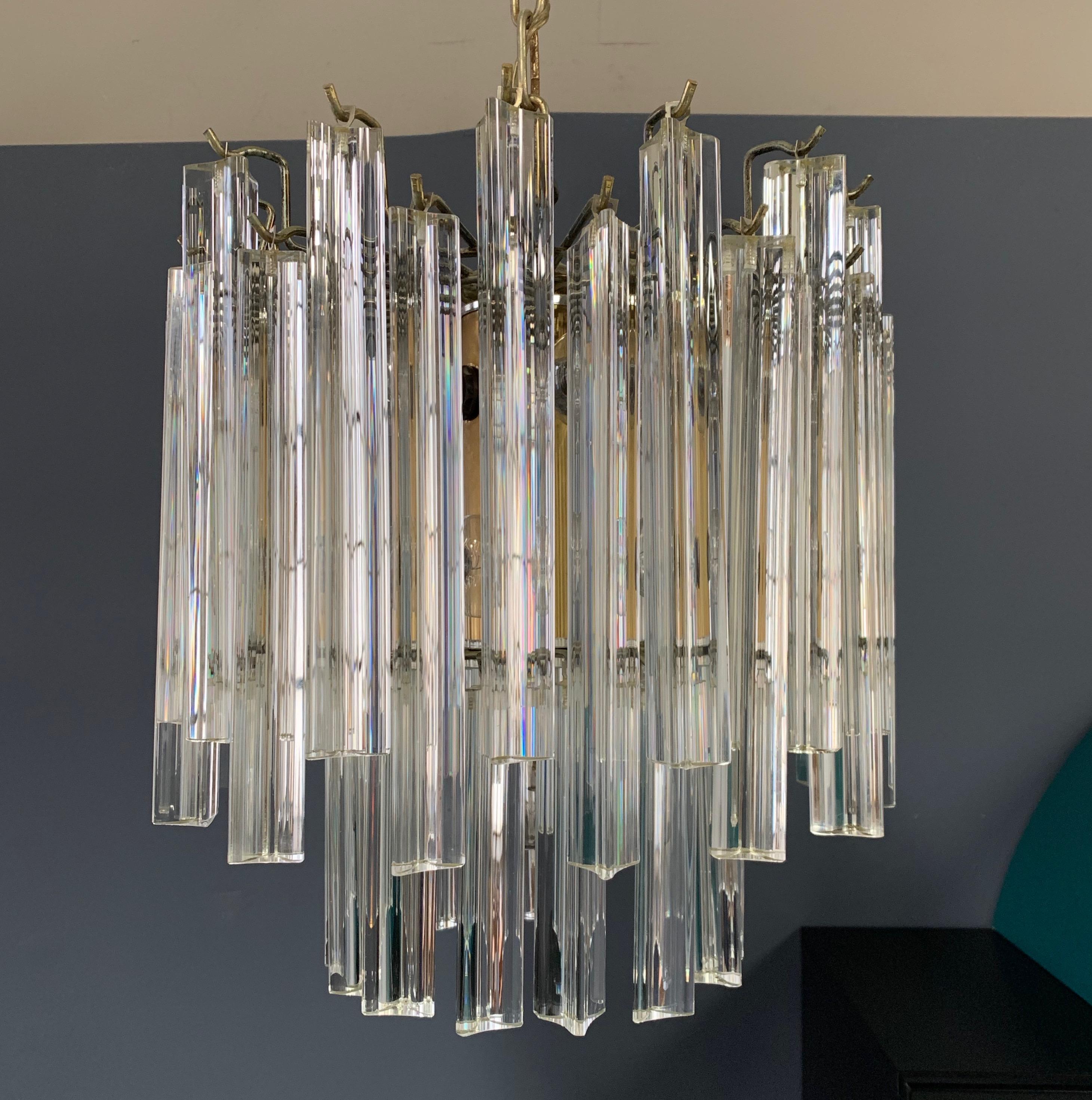 Mid-Century Modern Murano Venini Trilobi Crystal Chandelier by Murano, 1960, Midcentury