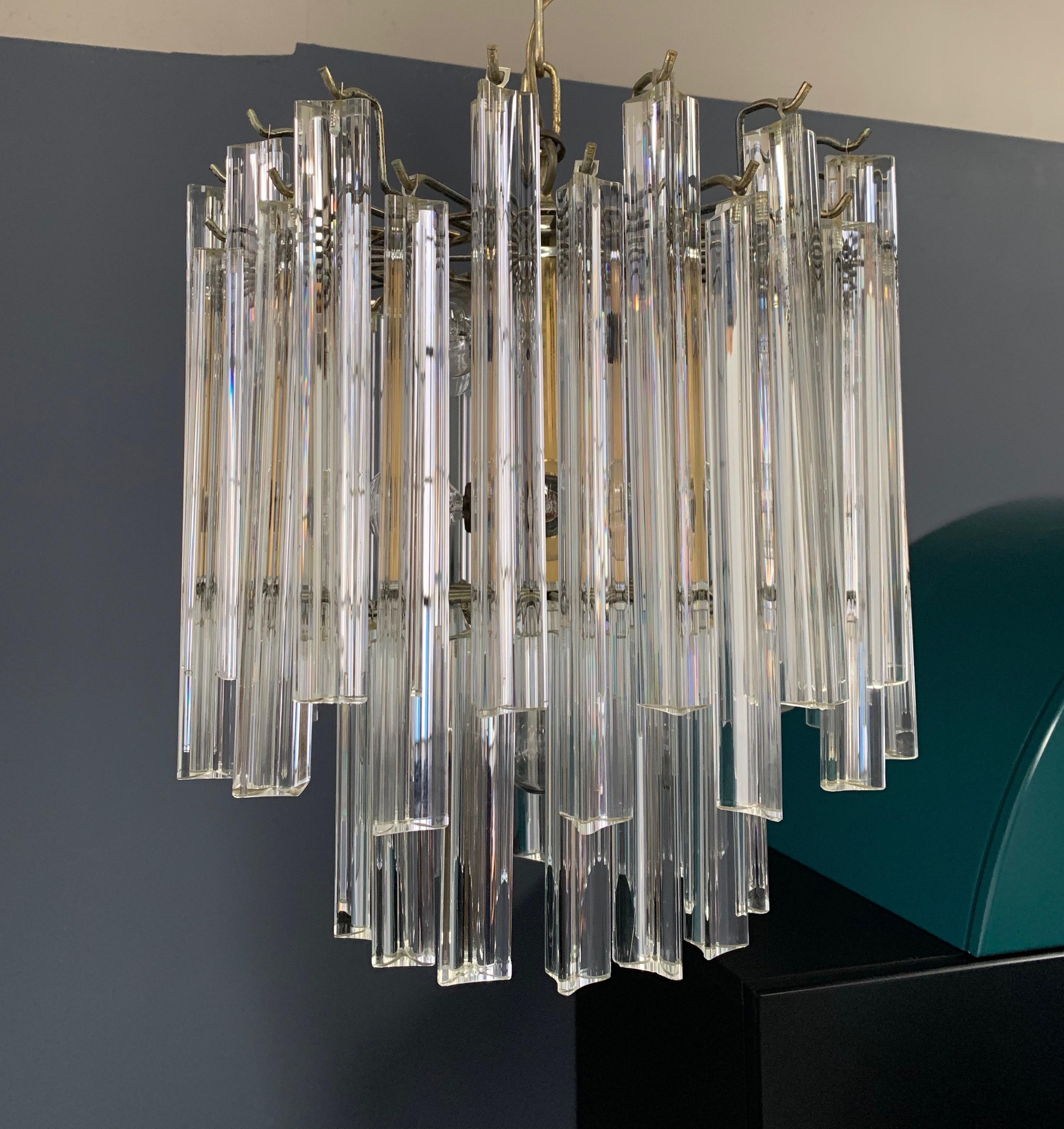 Italian Murano Venini Trilobi Crystal Chandelier by Murano, 1960, Midcentury