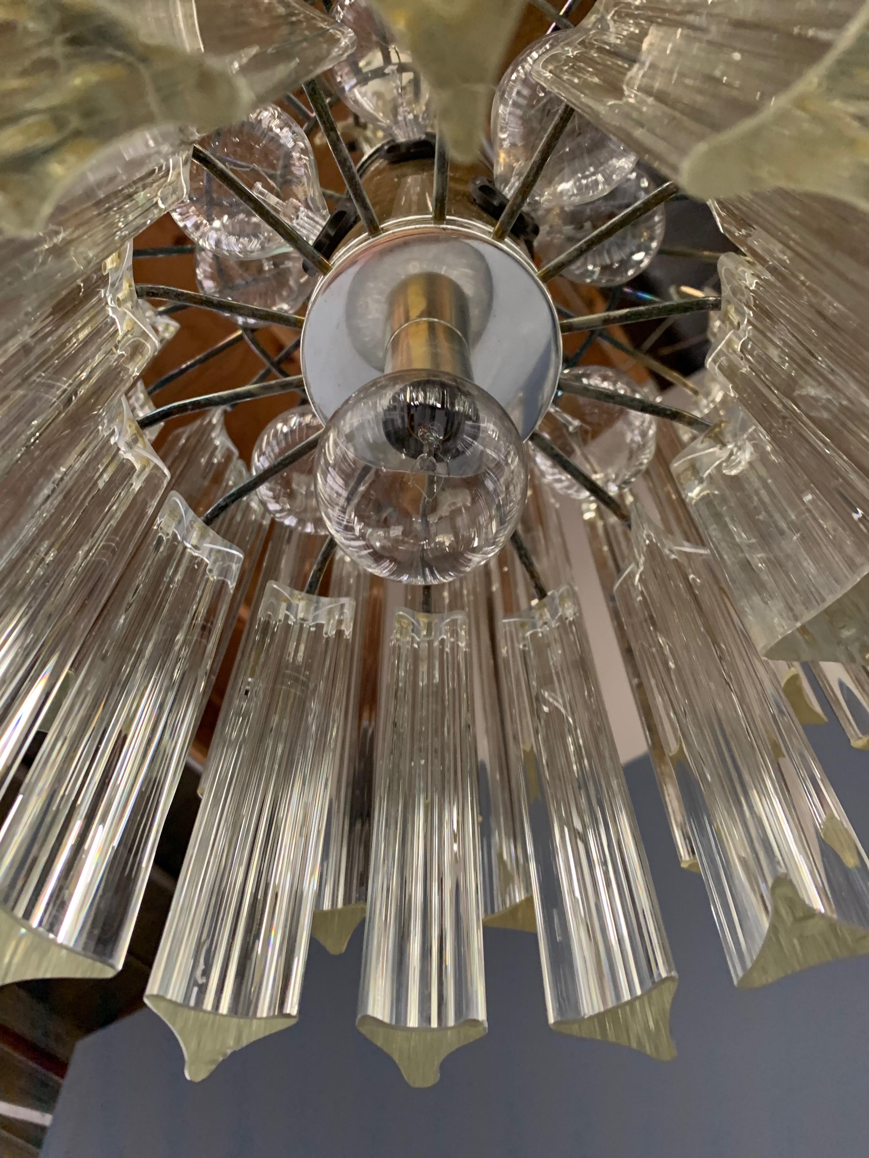 Murano Venini Trilobi Crystal Chandelier by Murano, 1960, Midcentury In Good Condition In Philadelphia, PA