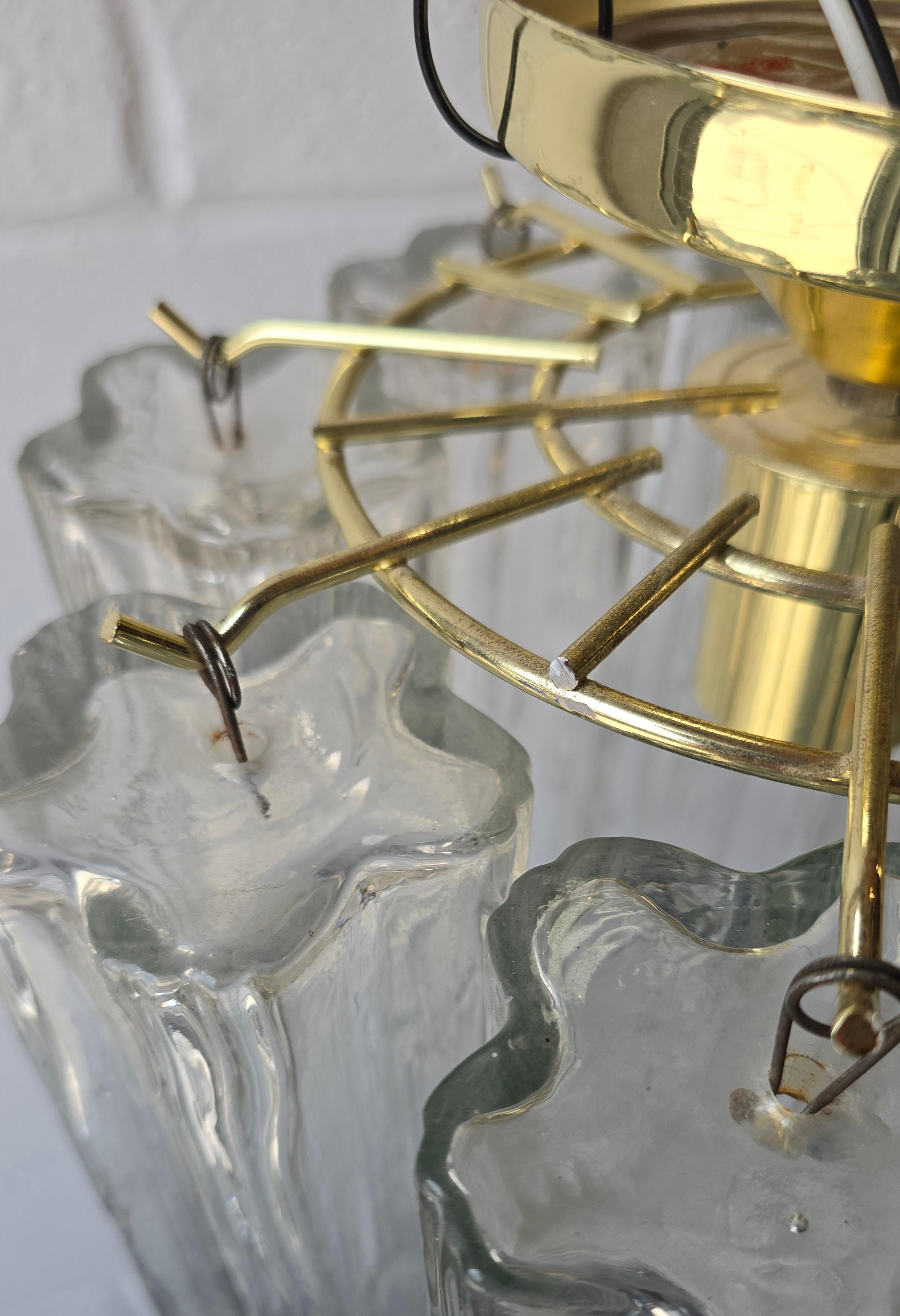 Metà XX secolo Murano Venini Tronchi Illuminazione a soffitto in vetro trasparente testurizzato in vendita