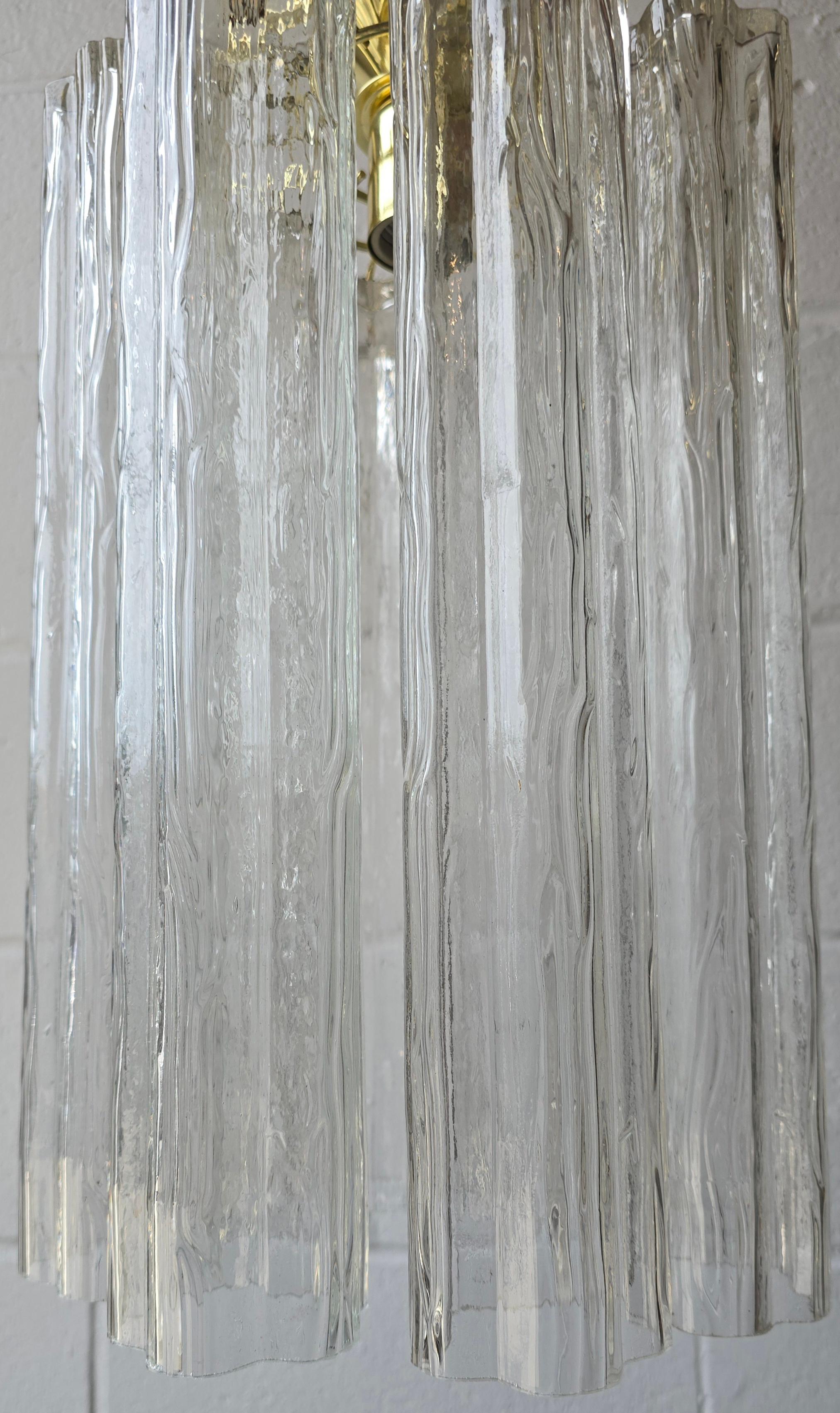 Ottone Murano Venini Tronchi Illuminazione a soffitto in vetro trasparente testurizzato in vendita