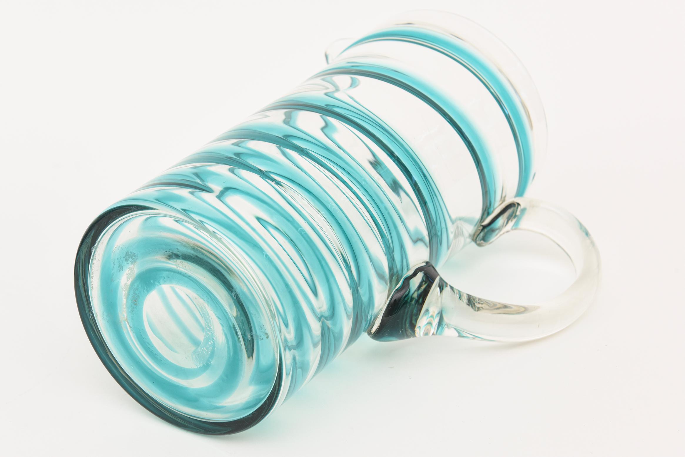 Murano Venini Turquoise Glass Swirled Ice Tea Or Lemonade Pitcher & Glasses Set For Sale 2