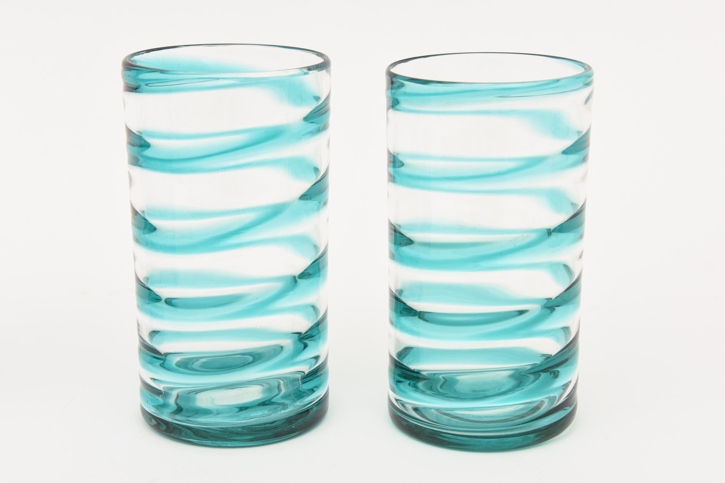 Murano Venini Turquoise Glass Swirled Ice Tea Or Lemonade Pitcher & Glasses Set im Angebot 5