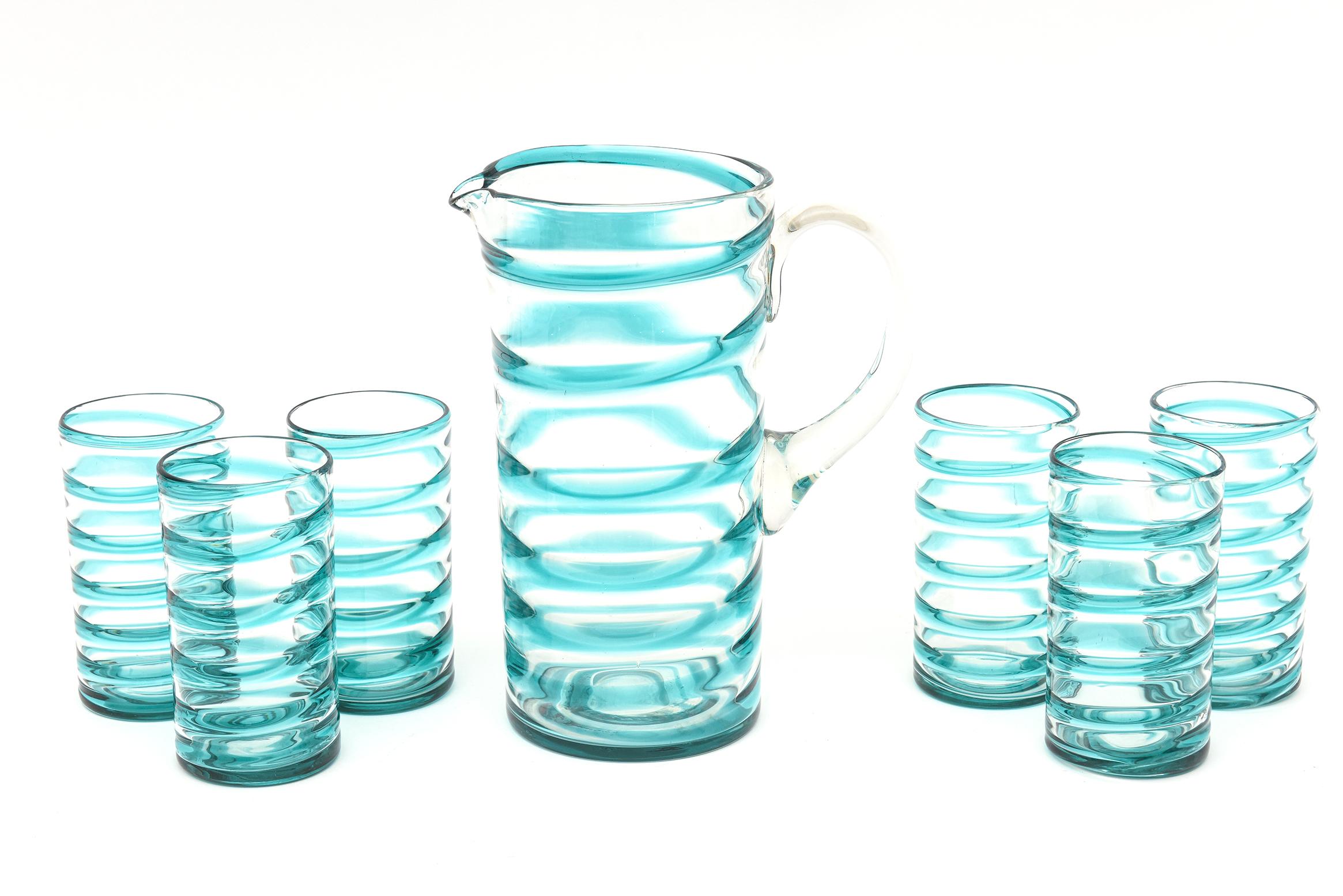 Murano Venini Turquoise Glass Swirled Ice Tea Or Lemonade Pitcher & Glasses Set For Sale 4