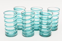 Murano Venini Turquoise Glass Swirled Ice Tea Or Lemonade Pitcher & Glasses Set