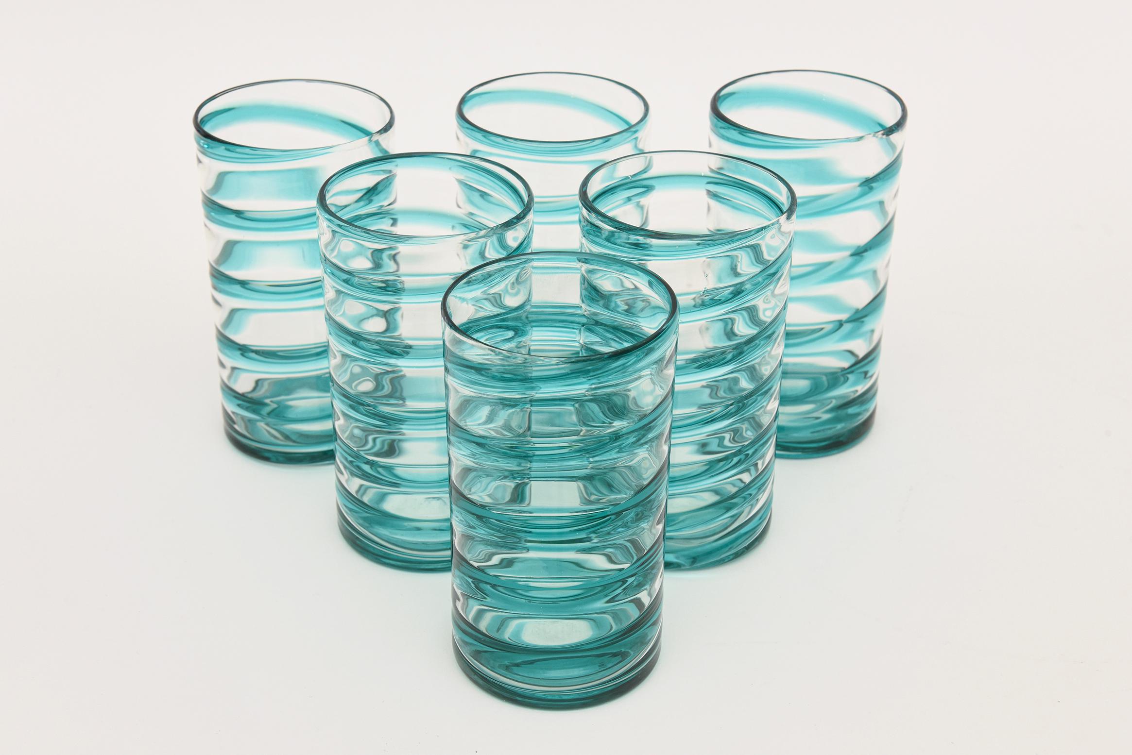 Murano Venini Turquoise Glass Swirled Ice Tea Or Lemonade Pitcher & Glasses Set (Moderne der Mitte des Jahrhunderts) im Angebot