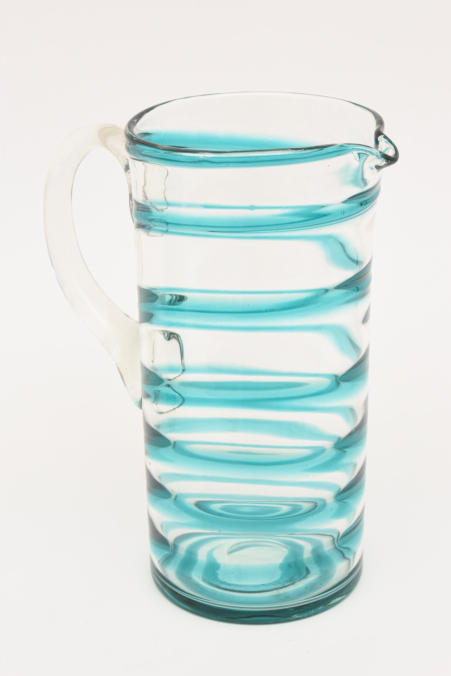 Murano Venini Turquoise Glass Swirled Ice Tea Or Lemonade Pitcher & Glasses Set (Italienisch) im Angebot