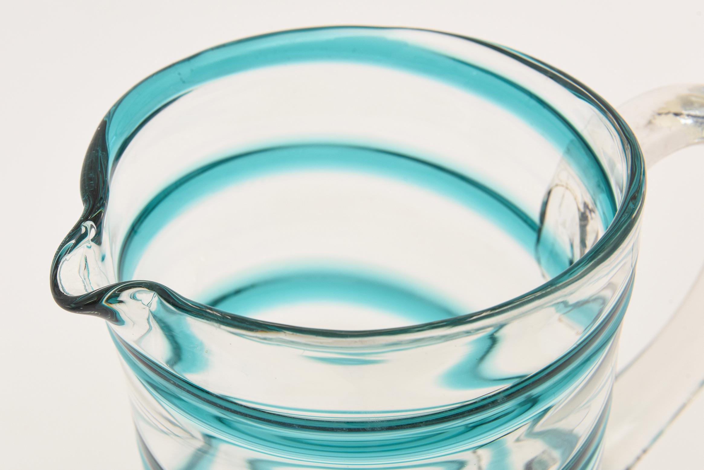 Mid-Century Modern Murano Venini Turquoise Glass Swirled Ice Tea Or Lemonade Pitcher & Glasses Set For Sale