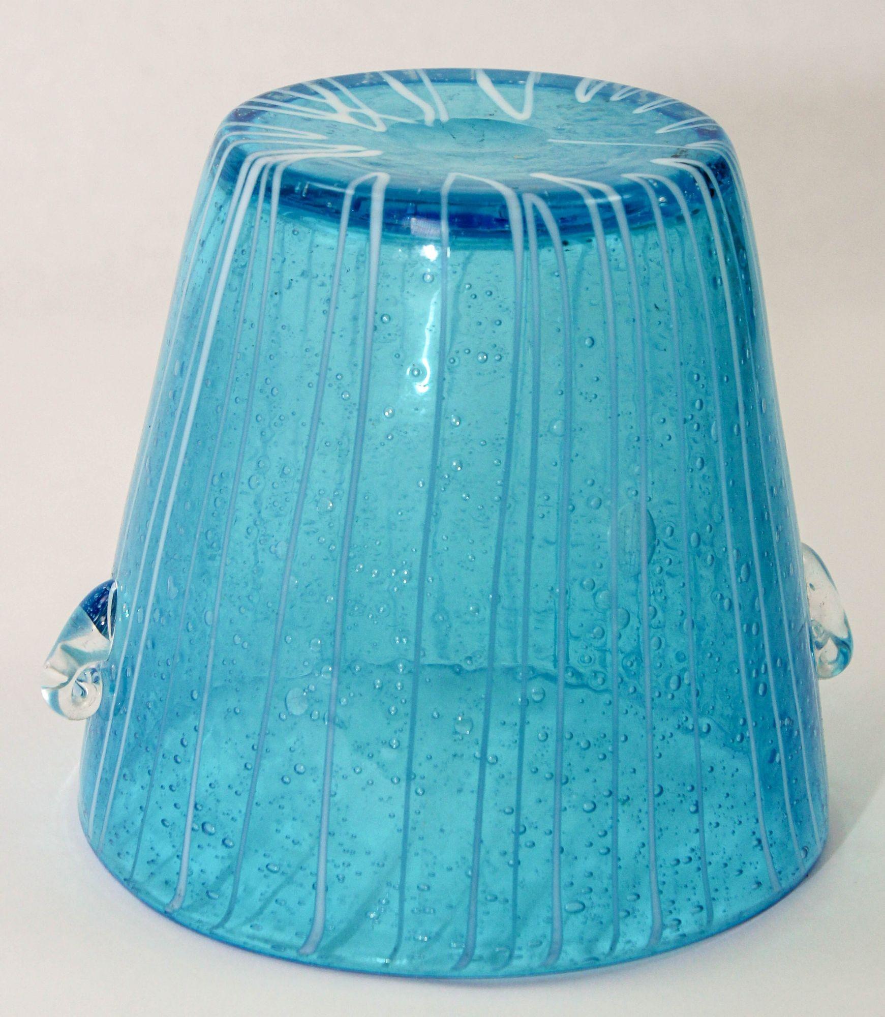 Murano Venini Venetian Ice Bucket Blue and White Art Glass 1980s For Sale 3
