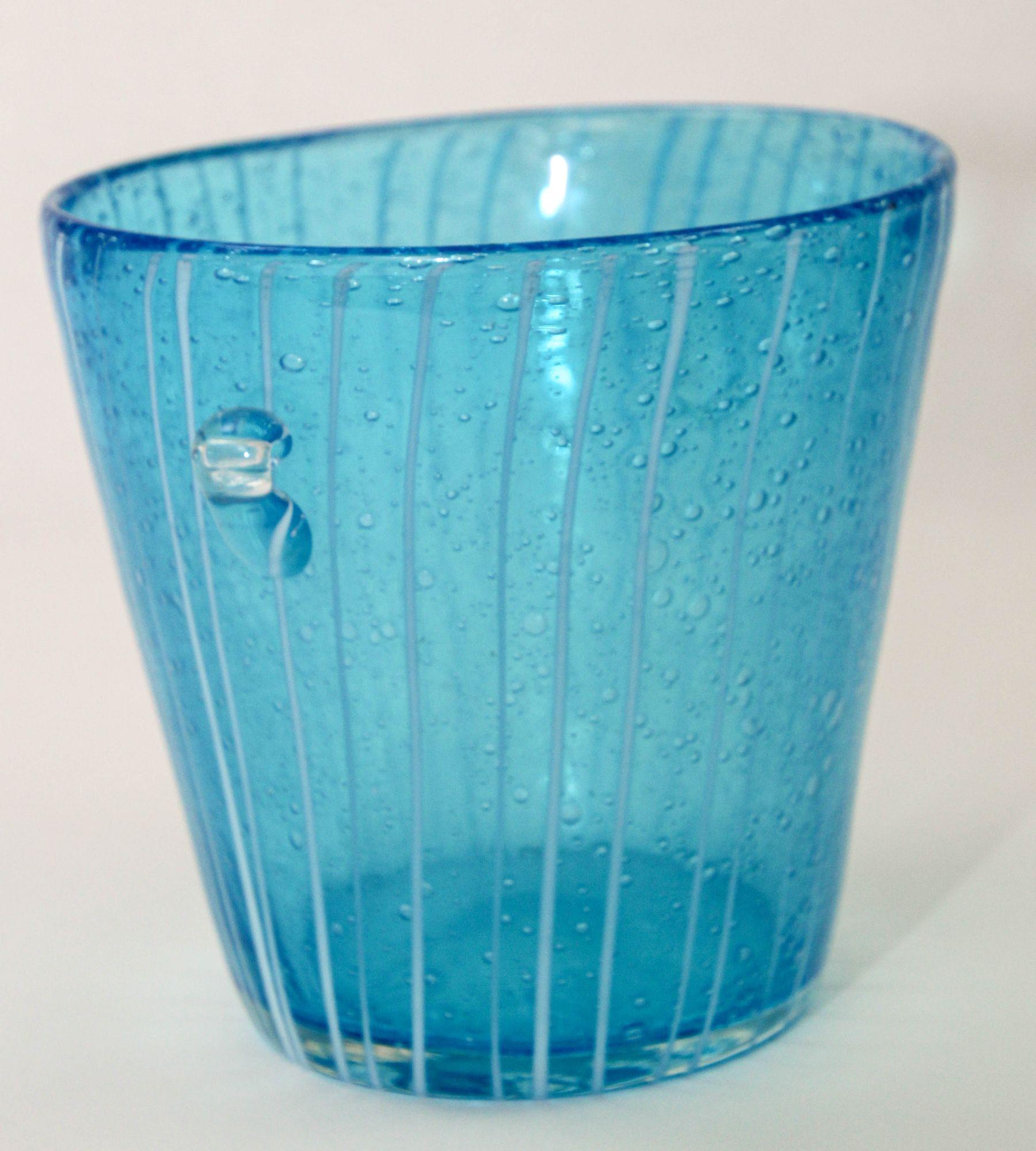Murano Venini Venetian Ice Bucket Blue and White Art Glass 1980s For Sale 4