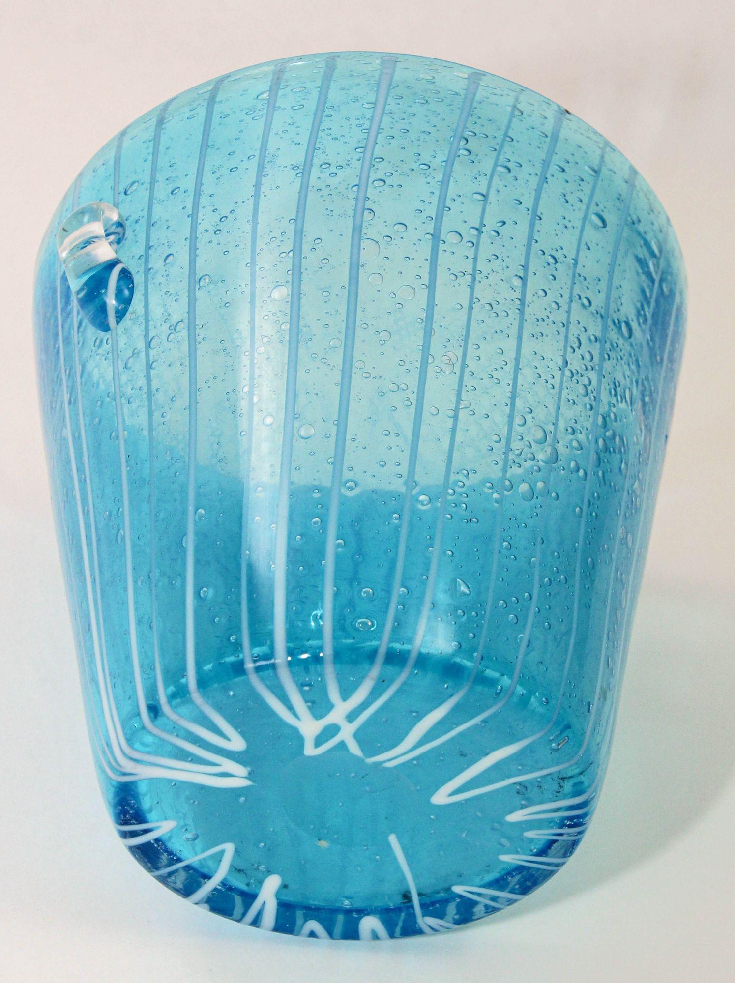 Hand-Crafted Murano Venini Venetian Ice Bucket Blue and White Art Glass 1980s For Sale
