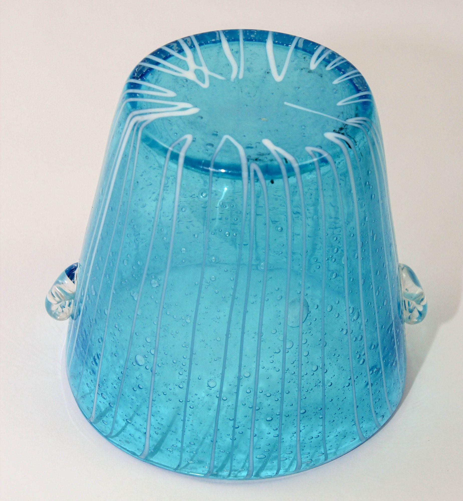Murano Venini Venetian Ice Bucket Blue and White Art Glass 1980s For Sale 2
