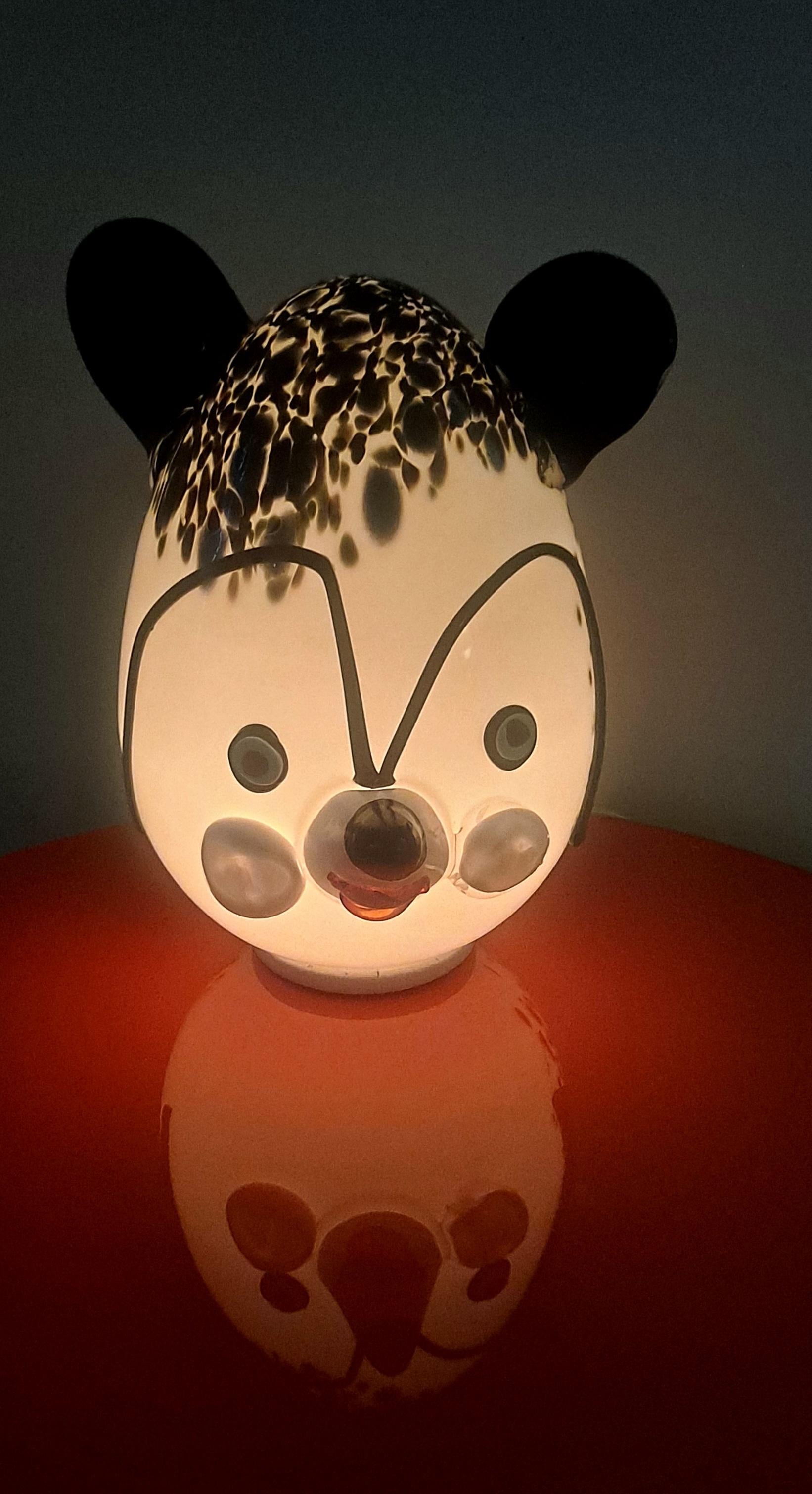 Murano Vertreria Glass Table Lamp of Panda  In Good Condition For Sale In Los Angeles, CA