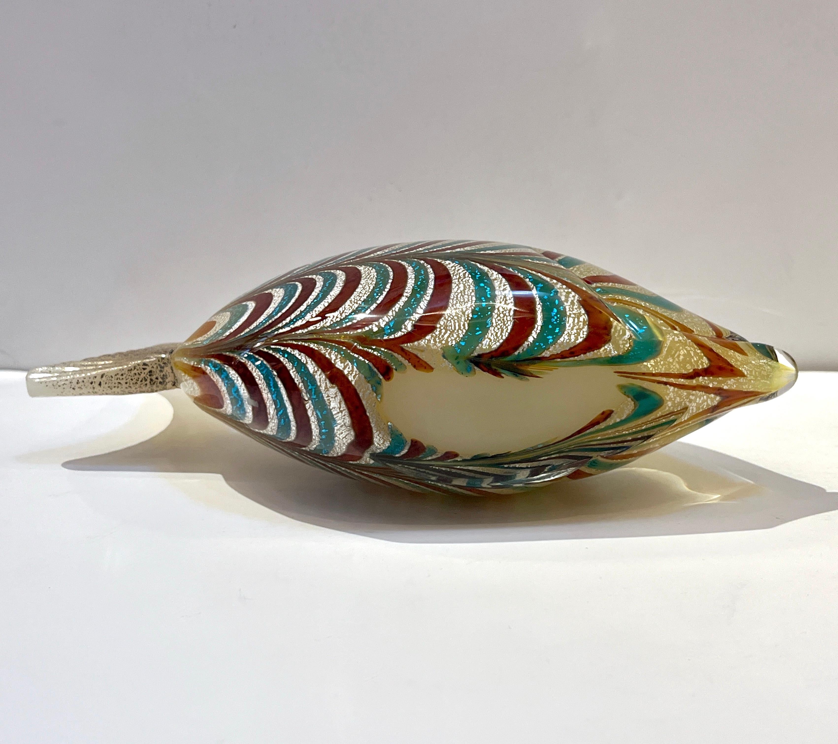 Mid-20th Century Murano Vintage Amber Silver Brown Turquoise Blue Art Glass Fish Sculpture For Sale