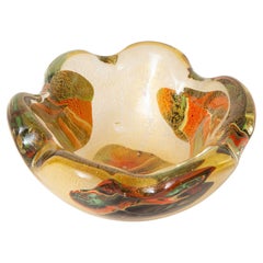 Ciotola smerlata in vetro patchwork di Murano Vintage Avem Oro, Rosso, Arancione, Verde