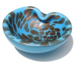 Murano Vintage Blue Aventurine Flecks Italian Art Glass Decorative Bowl Dish