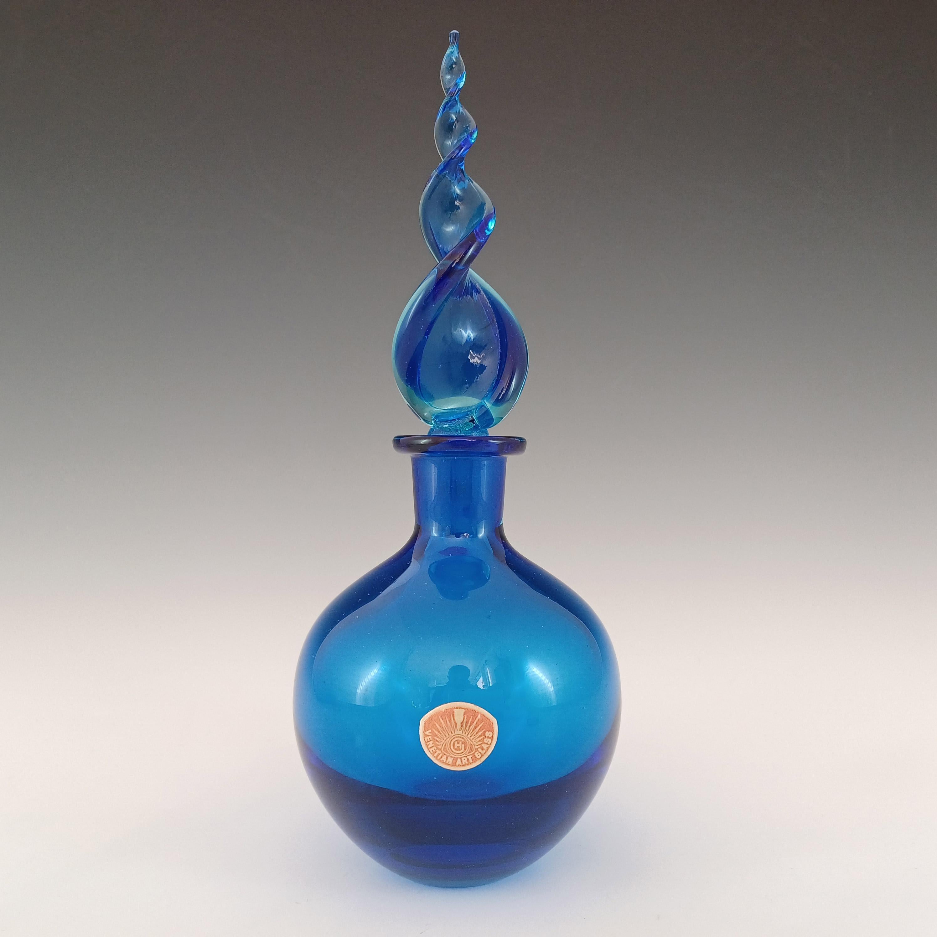 Here is a wonderful 1950/60's Venetian glass perfume/scent bottle, made on the island of Murano, near Venice, Italy. In a stunning combination of blue glass cased in paler turquoise blue glass, using the renowned Venetian sommerso technique. Still
