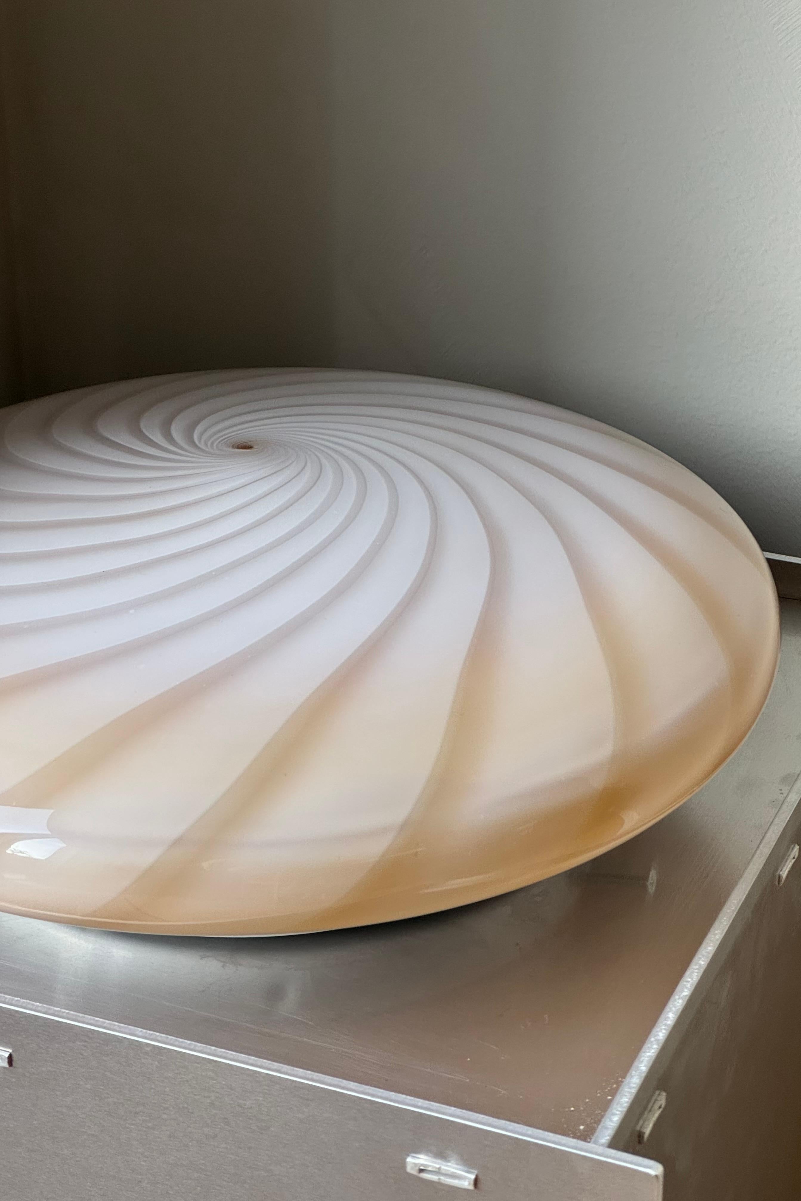 Italian Murano Vintage Candy Flush Mount wall ceiling lamp creme caramel swirl For Sale