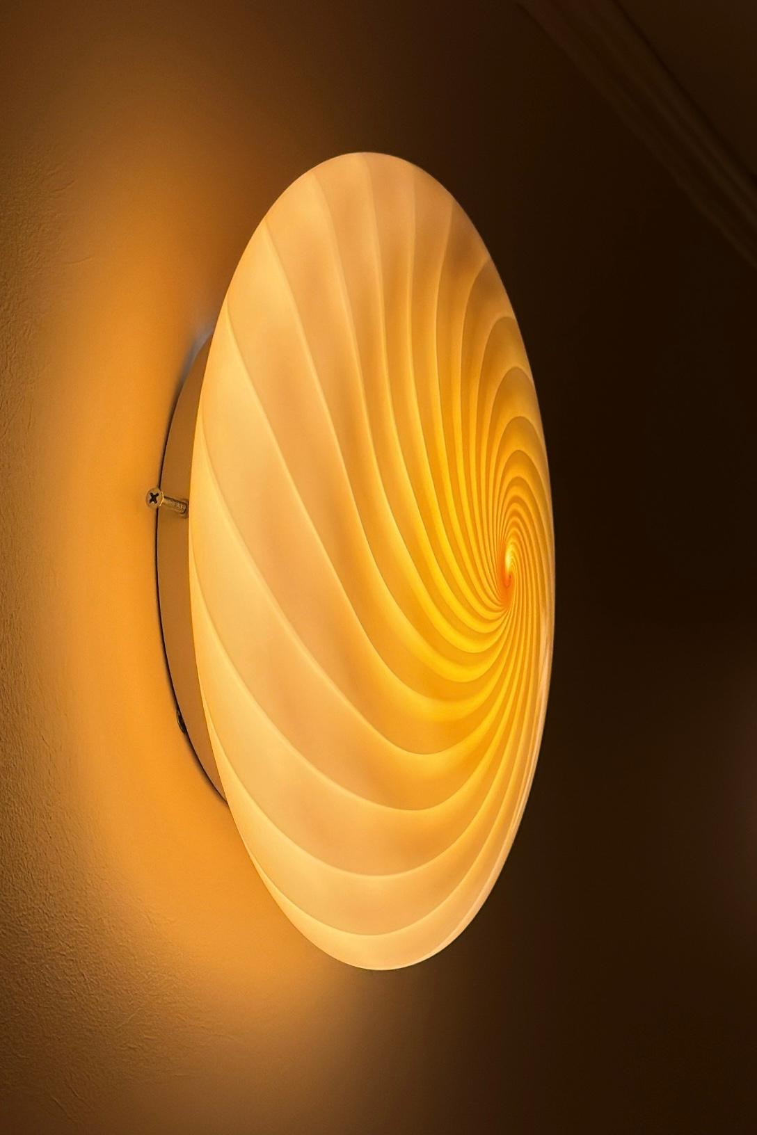 Hand-Crafted Murano Vintage Candy Flush Mount wall ceiling lamp creme caramel swirl For Sale